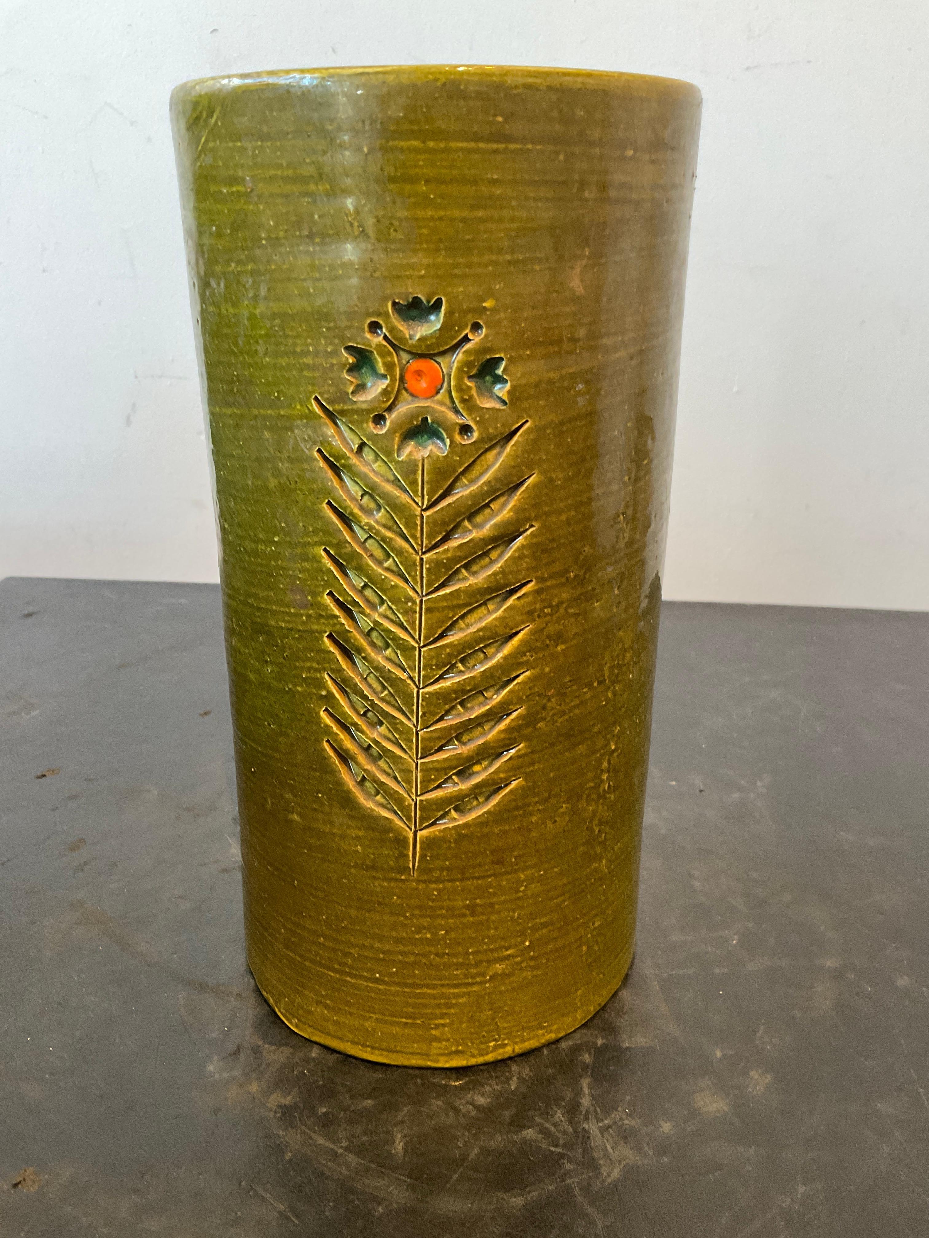 Jarrón Bitossi Floral Verde mediados del siglo XX en venta