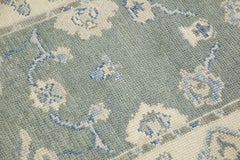 Green Floral Design Handwoven Wool Turkish Oushak Runner