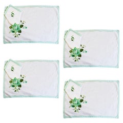 Retro Green Floral Fabric Placemats and Napkins, Set of 4