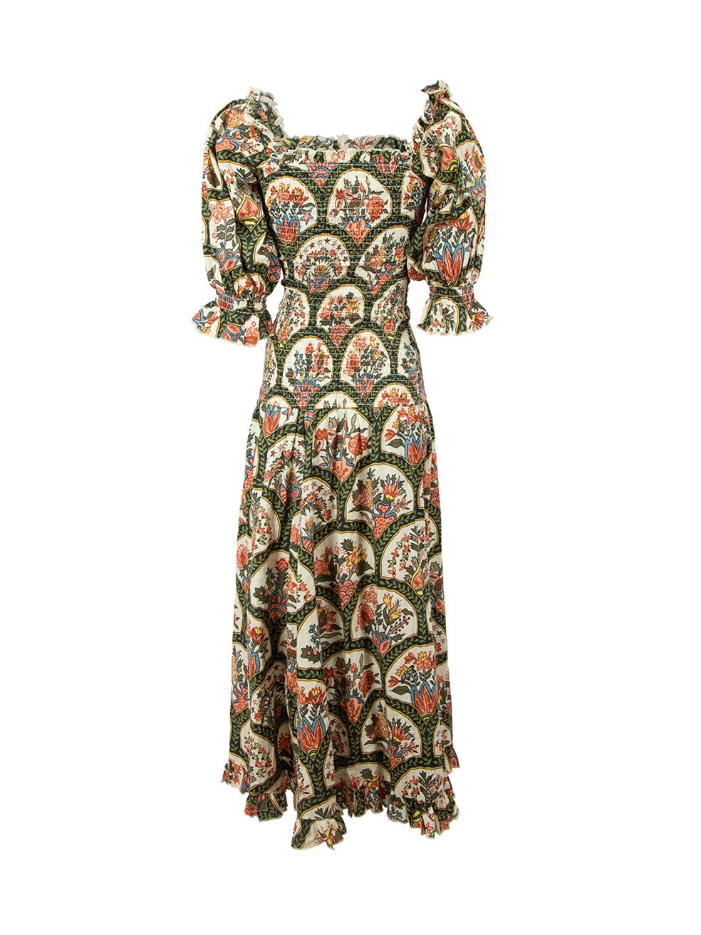 Rhode Green Floral Motif Print Off the Shoulder Dress Size M In Good Condition In London, GB