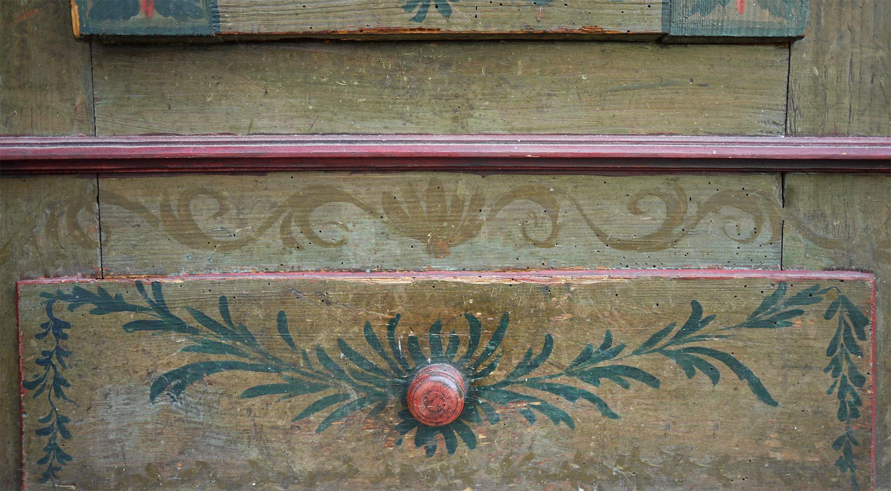 Green Floral Painted Cabinet with Roses, 1812, Central Europe 2