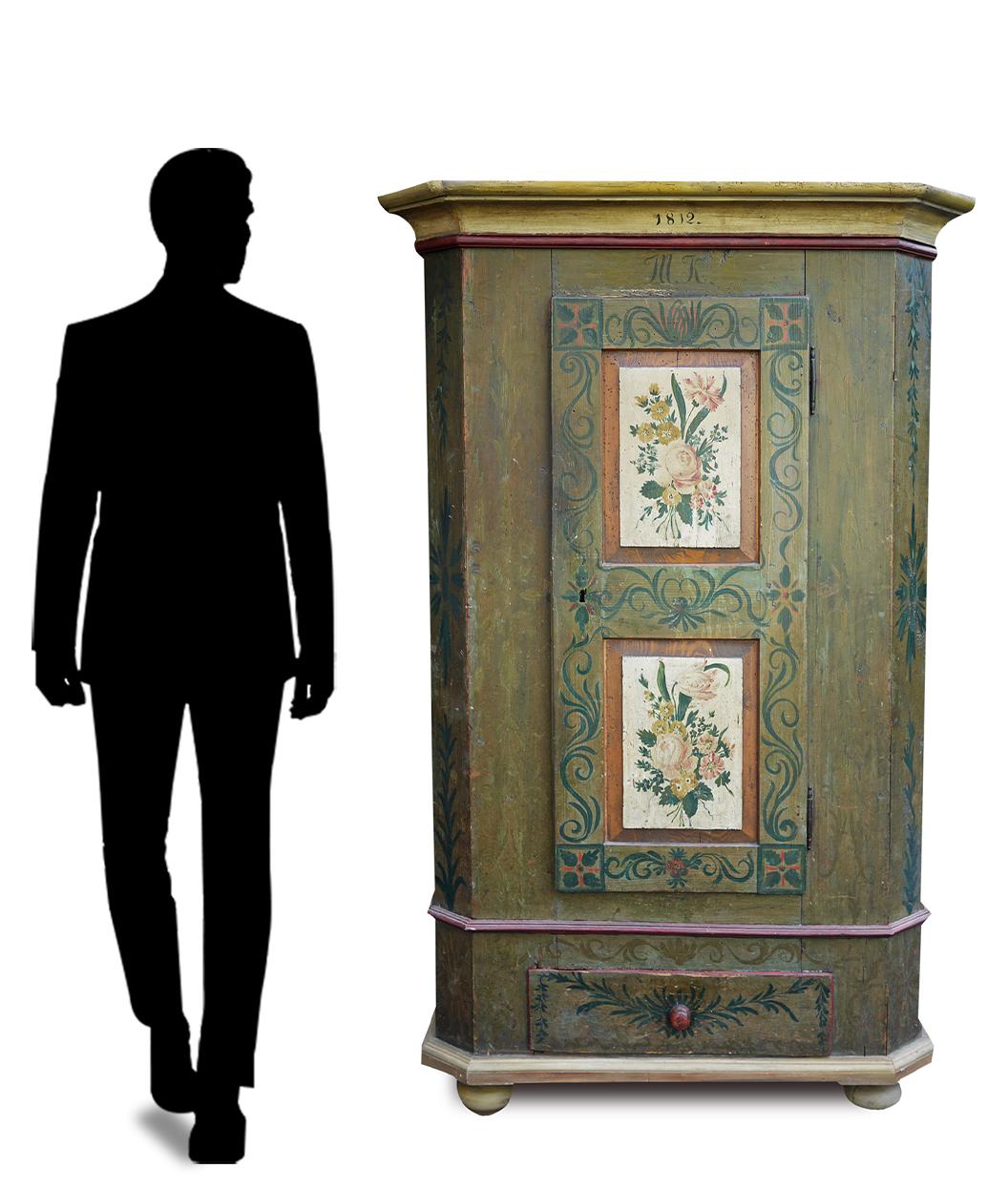 Green Floral Painted Cabinet with Roses, 1812, Central Europe 4