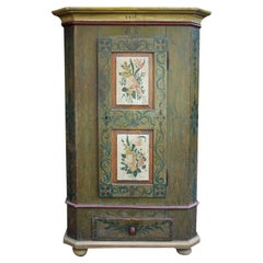 Green Floral Painted Cabinet with Roses, 1812, Central Europe