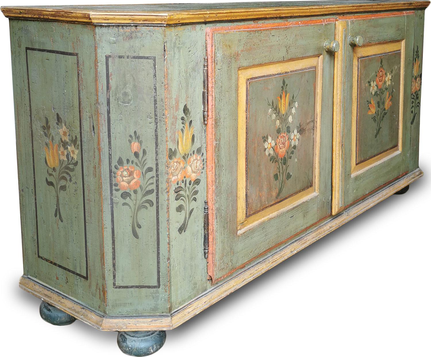 Directoire Green Floral Painted Cupboard, Central Europe, Circa 1810