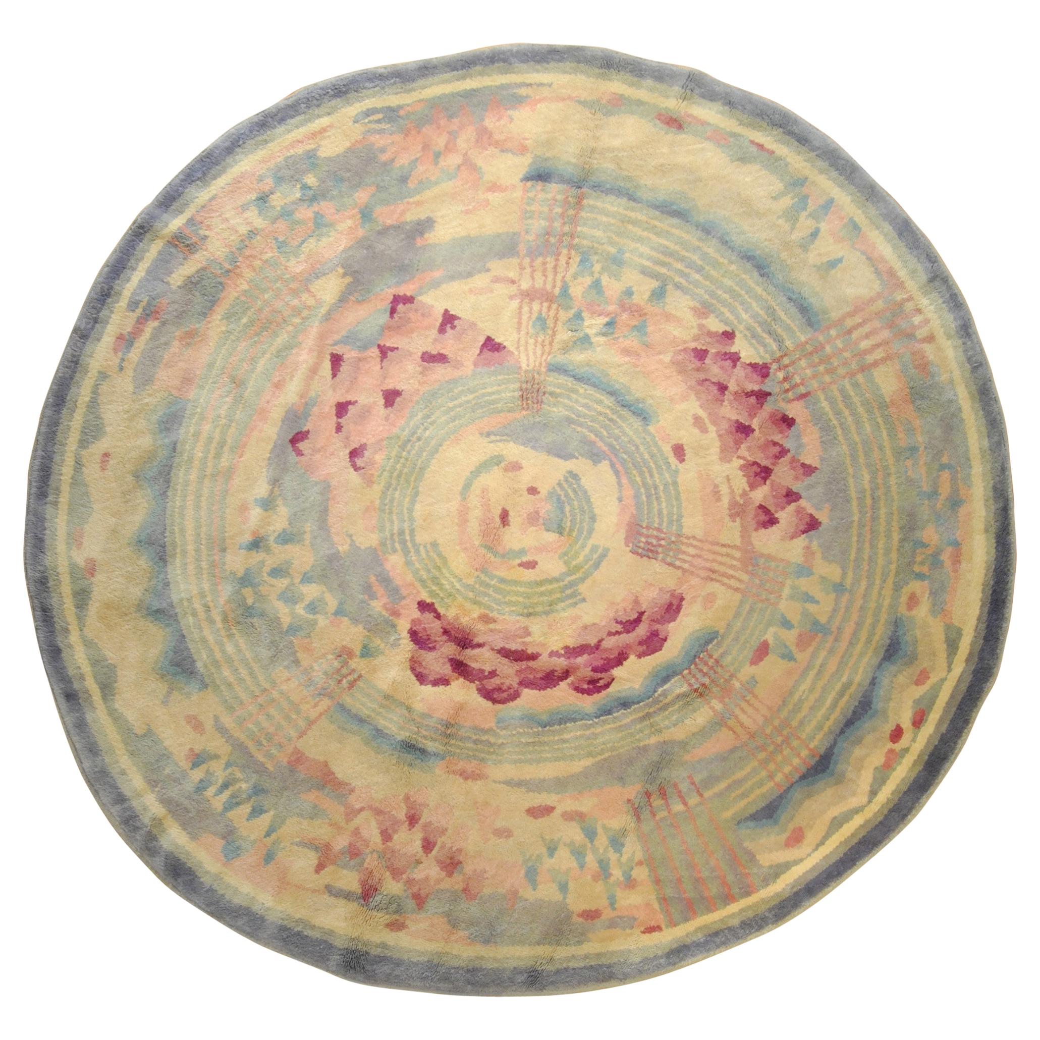 Tappeto circolare Floreal Savonerie verde di Gabriel Englinger, 1920 circa in vendita