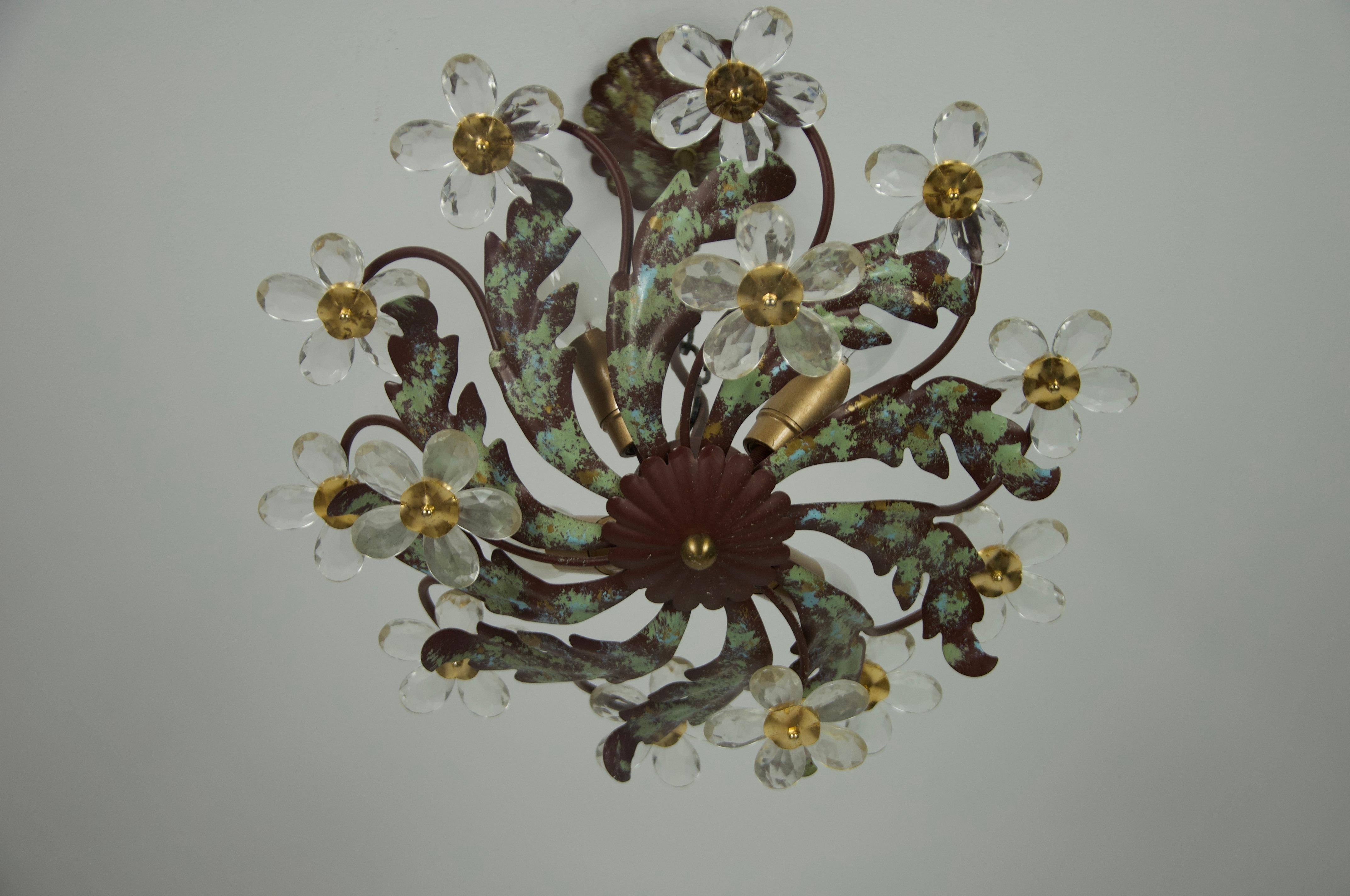Green Florentine Flower Shape Ceiling Lamp by Banci Firenze, Italy, 1970s in vendita 2