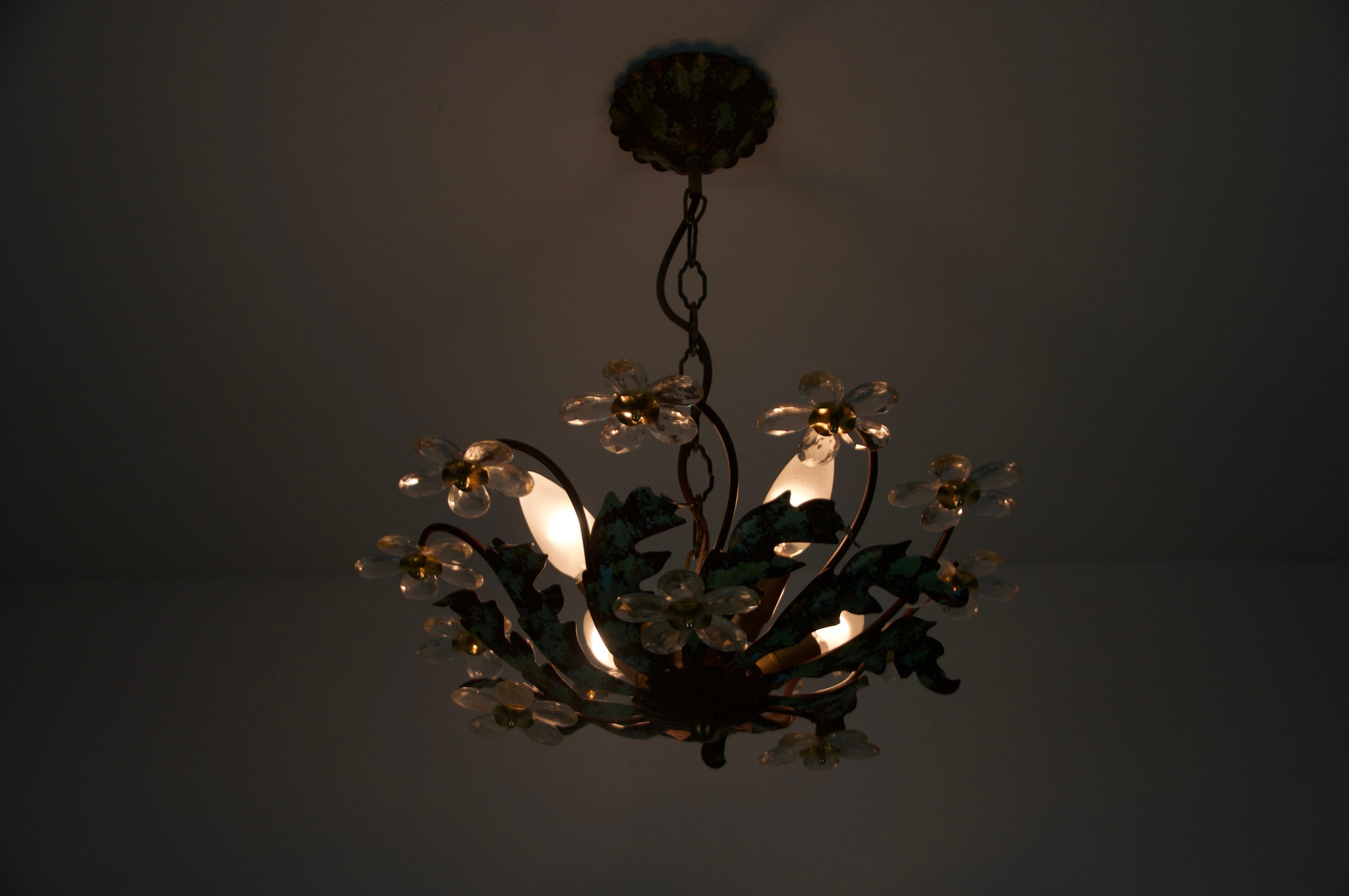 Green Florentine Flower Shape Ceiling Lamp by Banci Firenze, Italy, 1970s in vendita 7