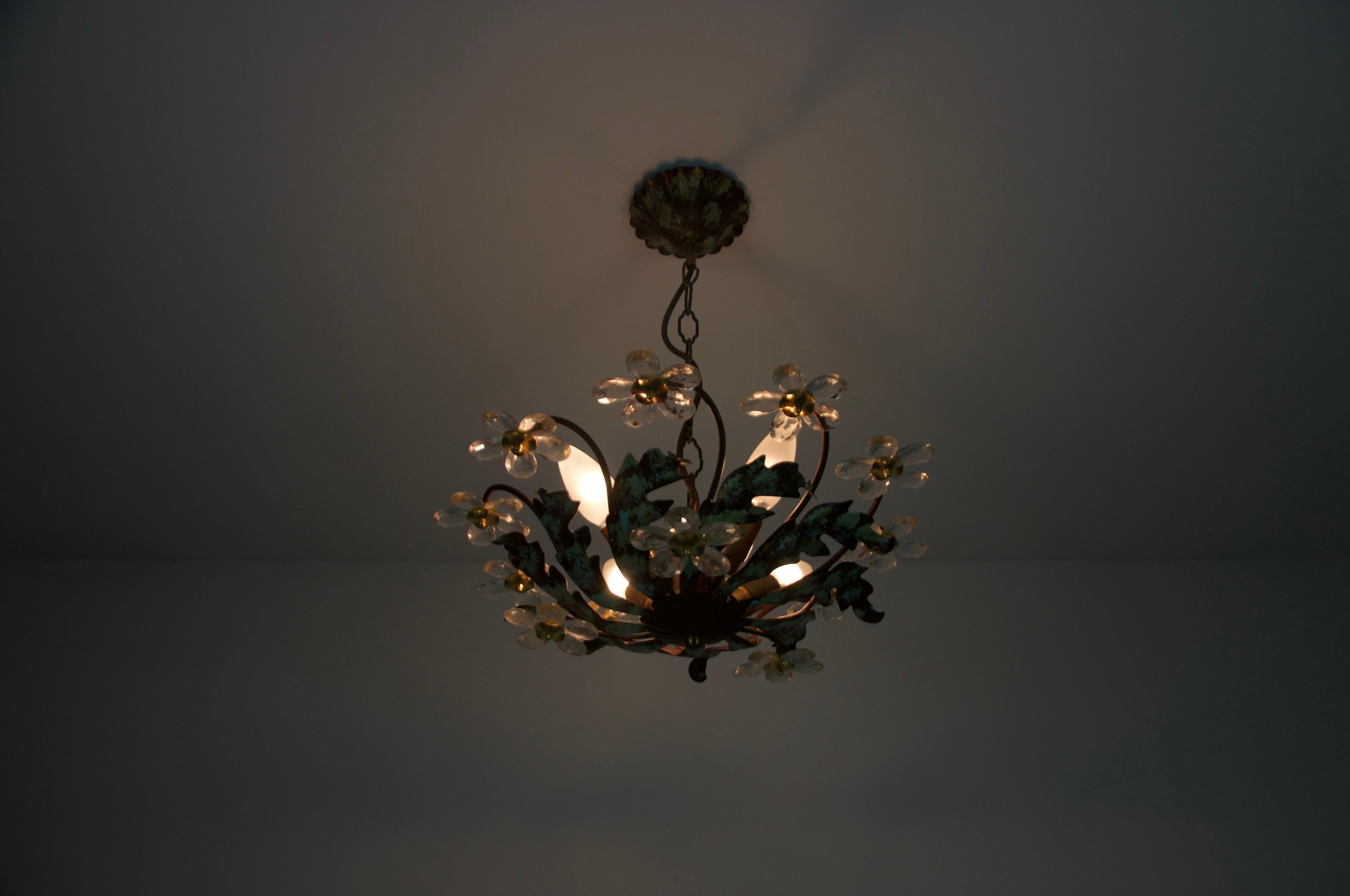 Green Florentine Flower Shape Ceiling Lamp by Banci Firenze, Italy, 1970s in vendita 8