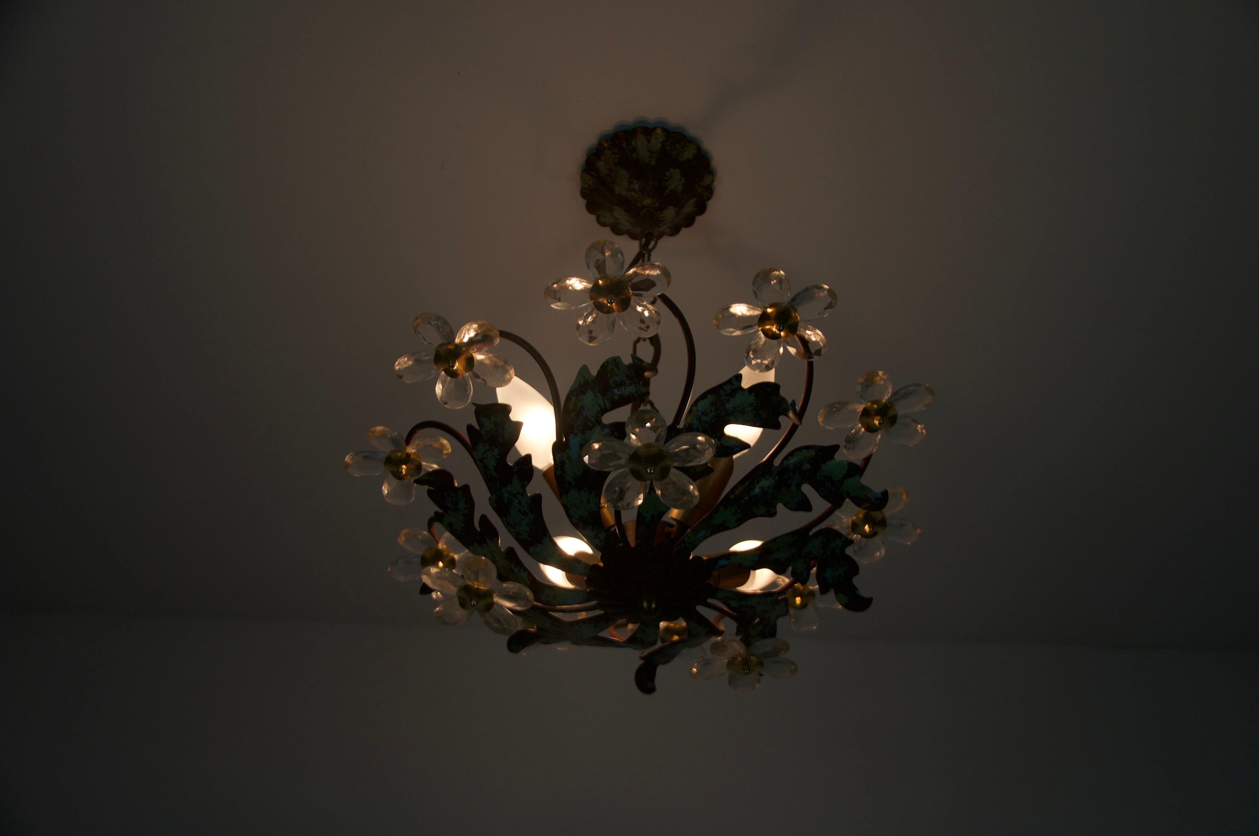 Green Florentine Flower Shape Ceiling Lamp by Banci Firenze, Italy, 1970s in vendita 10