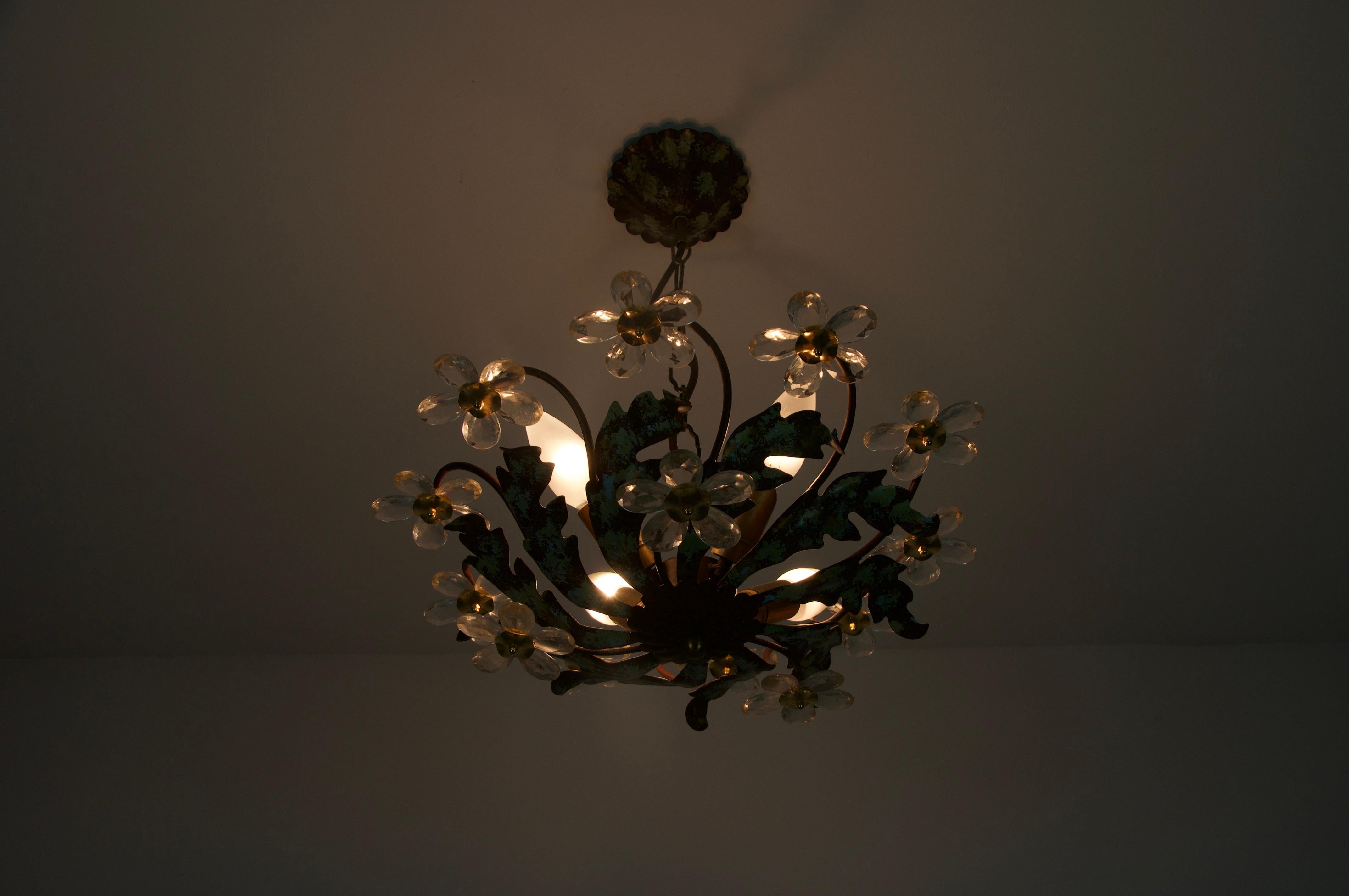 Green Florentine Flower Shape Ceiling Lamp by Banci Firenze, Italy, 1970s in vendita 11
