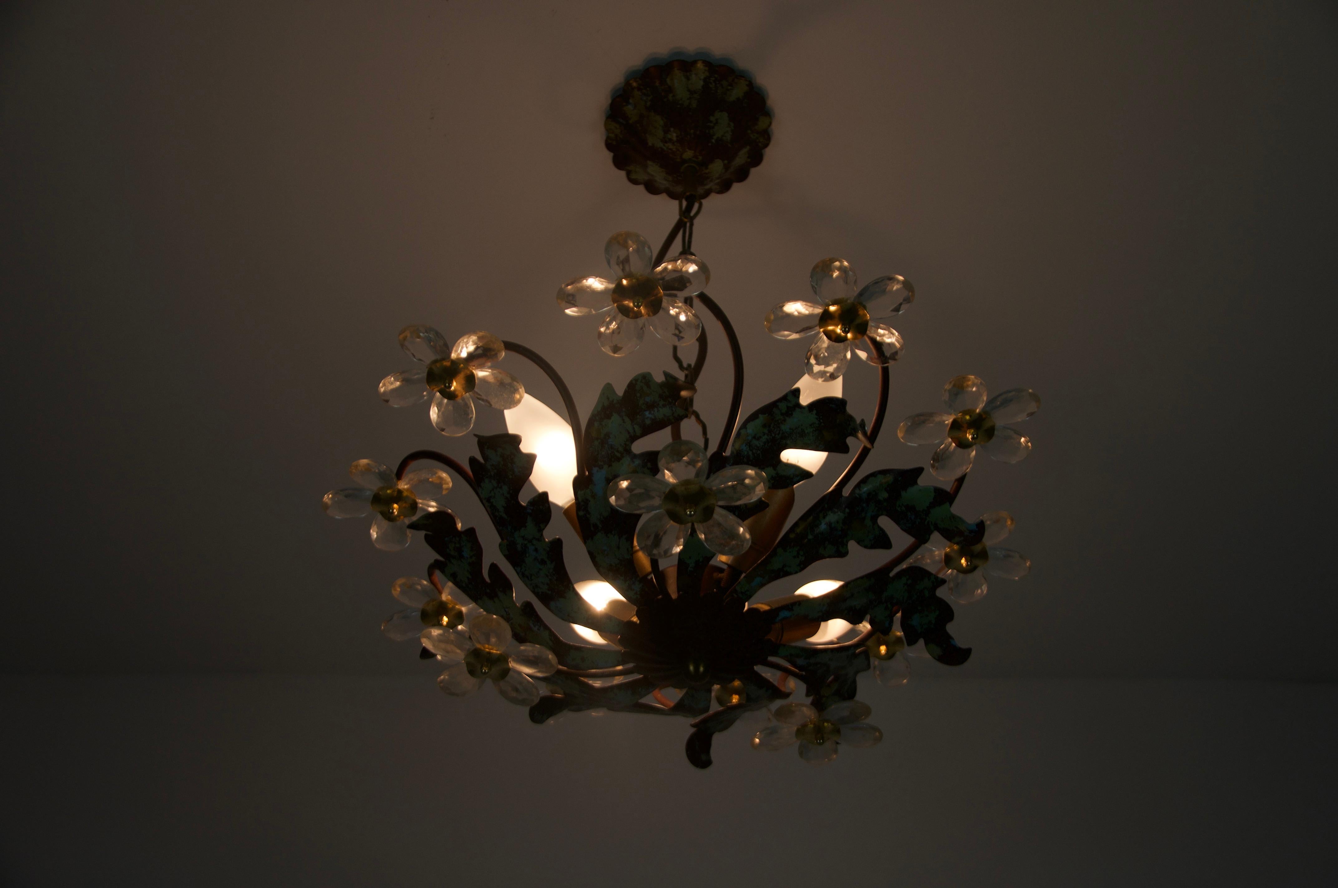 Green Florentine Flower Shape Ceiling Lamp by Banci Firenze, Italy, 1970s in vendita 12