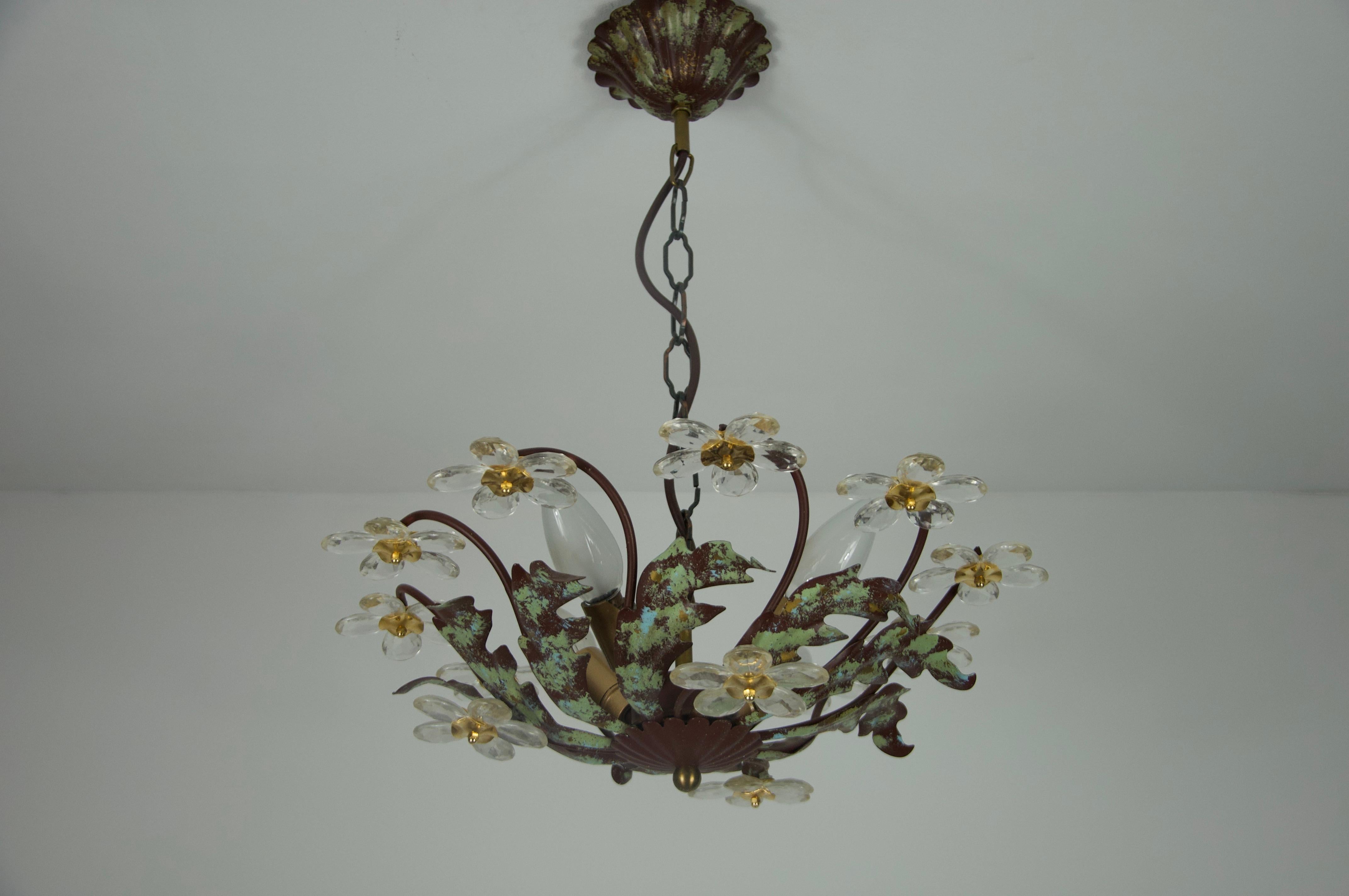 Hollywood Regency Green Florentine Flower Shape Ceiling Lamp by Banci Firenze, Italy, 1970s in vendita