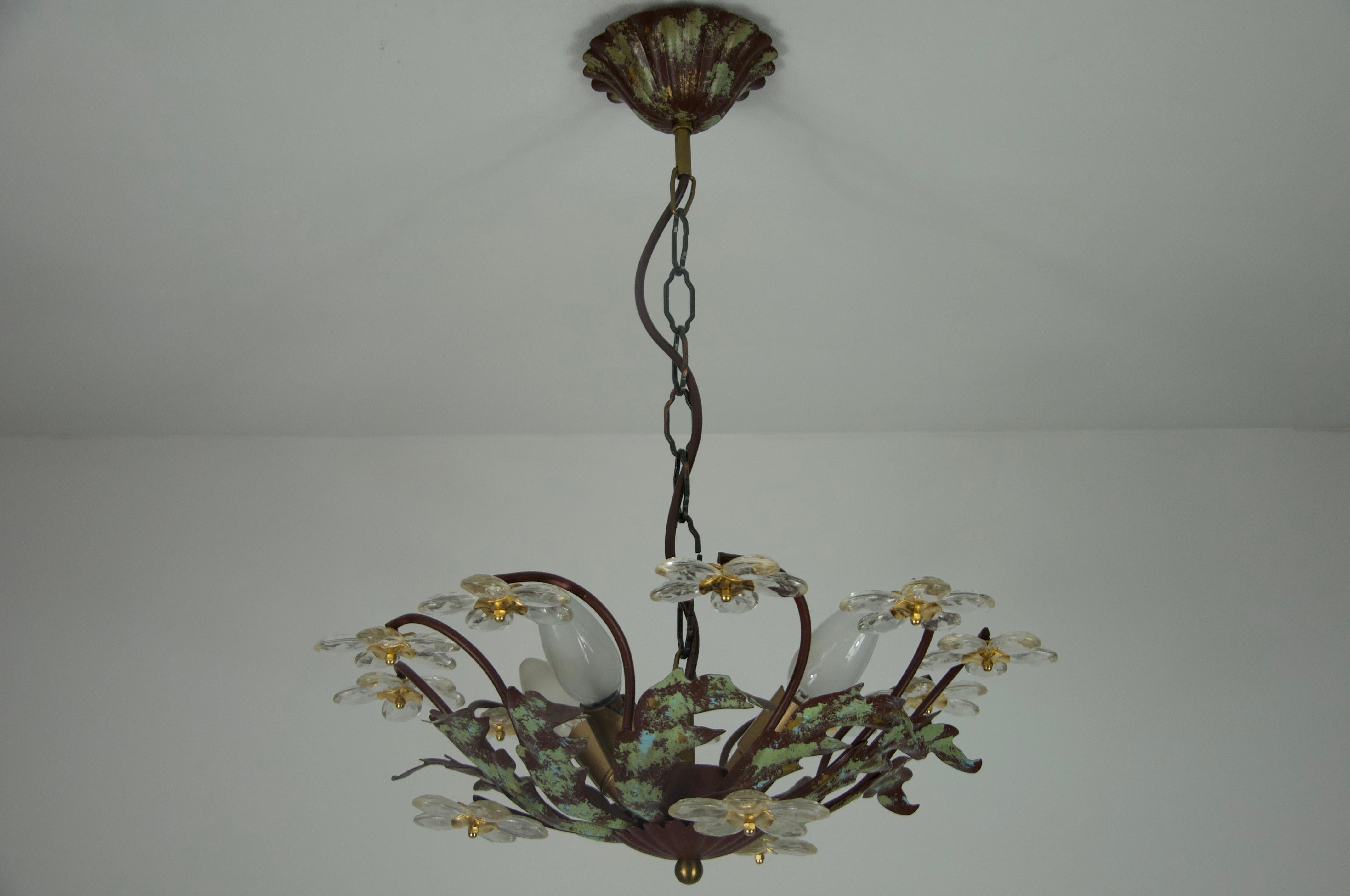 Italiano Green Florentine Flower Shape Ceiling Lamp by Banci Firenze, Italy, 1970s in vendita