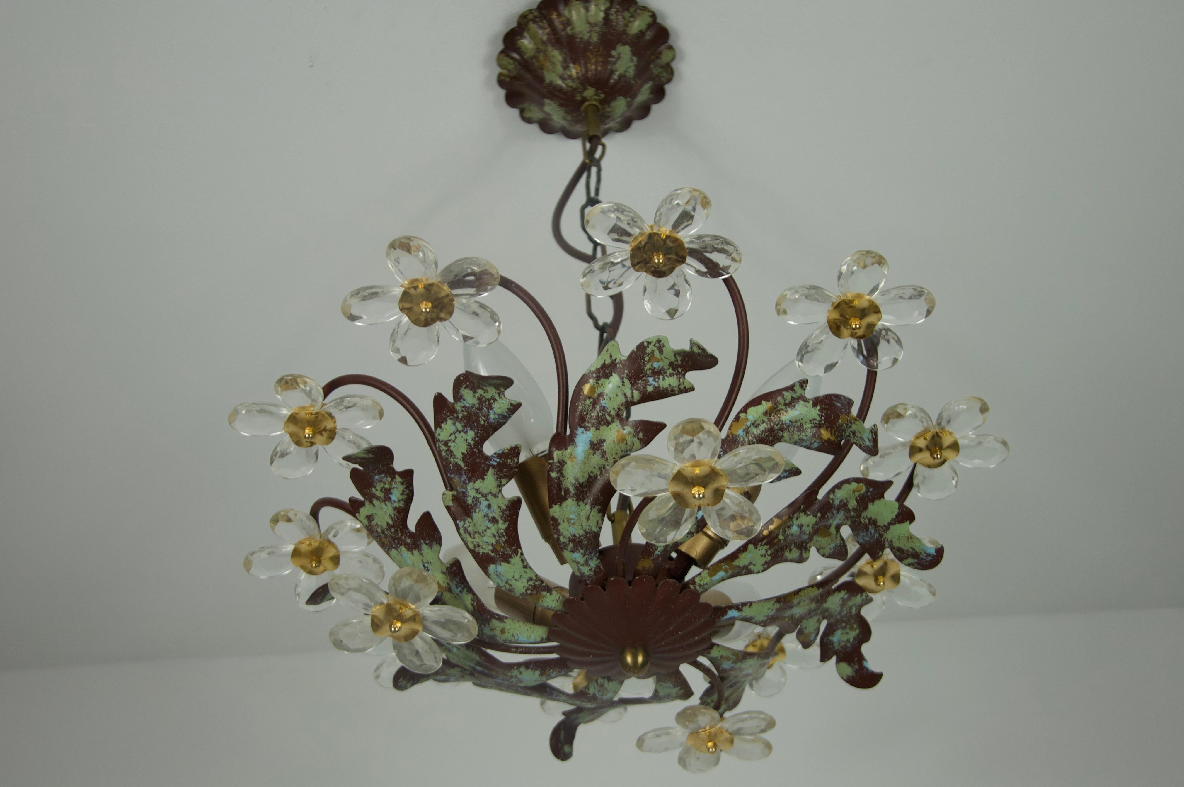 Green Florentine Flower Shape Ceiling Lamp by Banci Firenze, Italy, 1970s In condizioni buone in vendita a Hagenbach, DE
