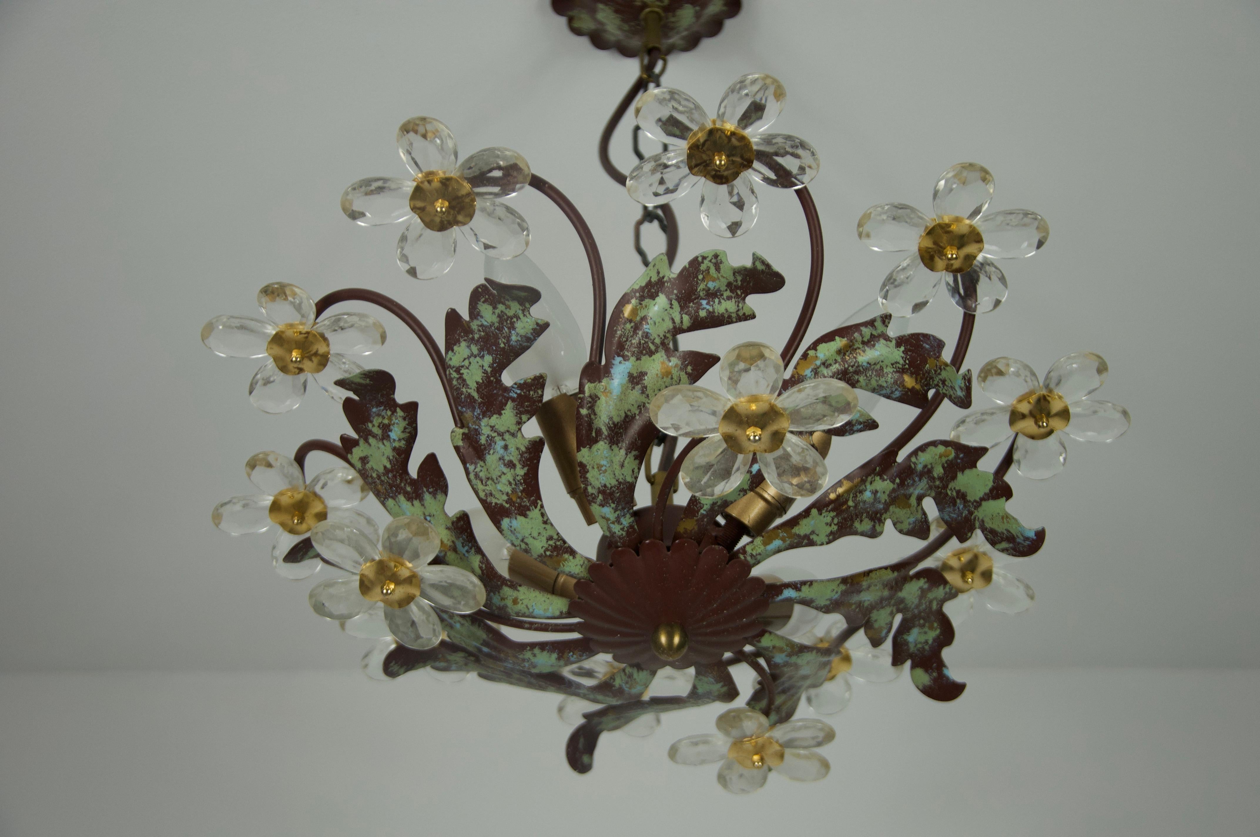 Fine XX secolo Green Florentine Flower Shape Ceiling Lamp by Banci Firenze, Italy, 1970s in vendita