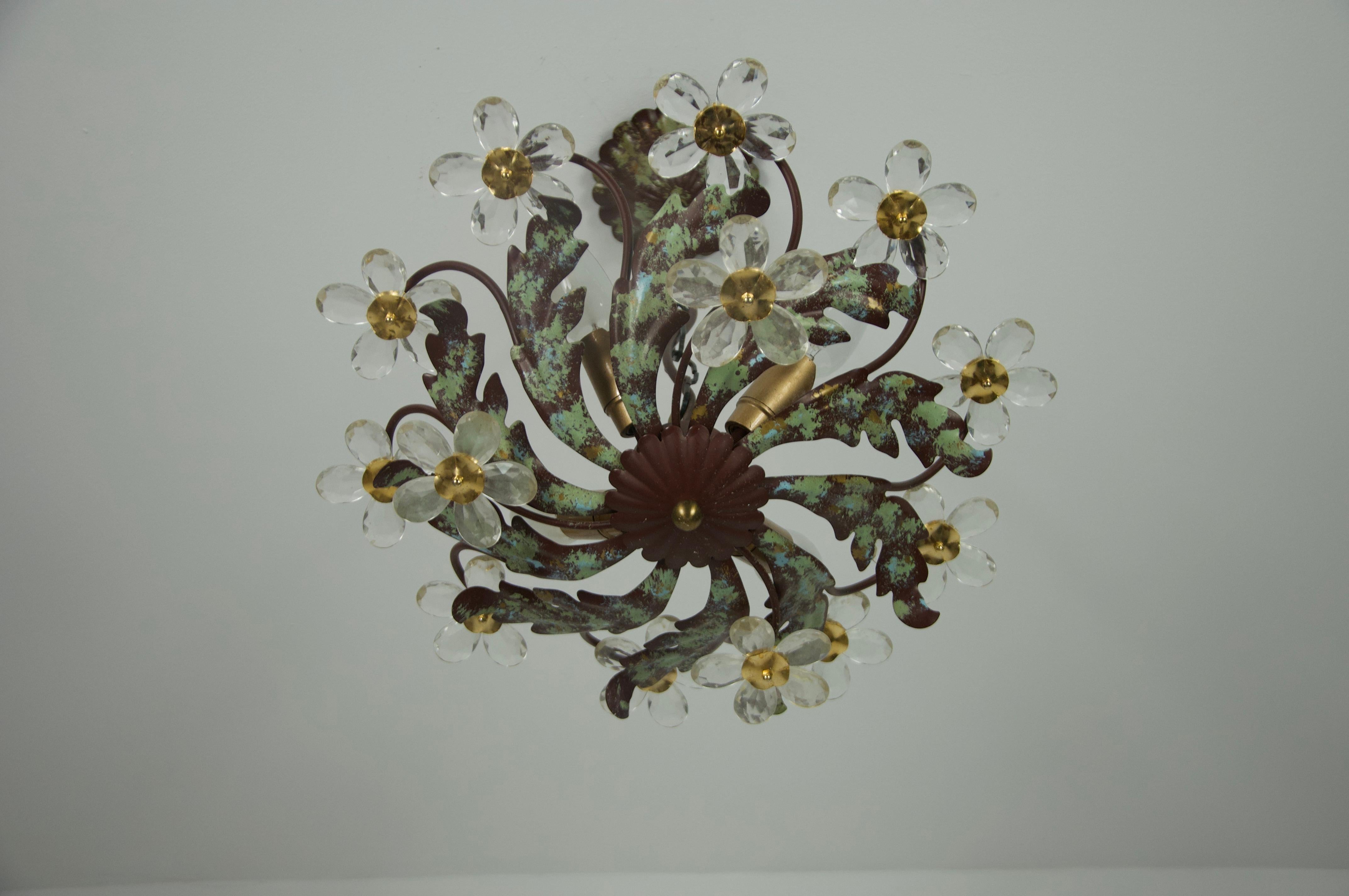 Green Florentine Flower Shape Ceiling Lamp by Banci Firenze, Italy, 1970s in vendita 1