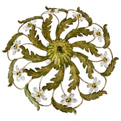 Green Florentine Flower Shape Flushmount Attributed to Banci Firenze, 1950s