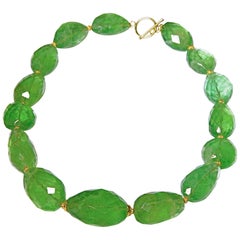 Green Flourite Faceted Necklace with 18 Karat Gold Clasp and Rondelles