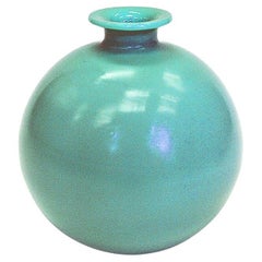 Vintage Green Flowerball glass vase by Harald Notini for Pukeberg, Sweden 1930s