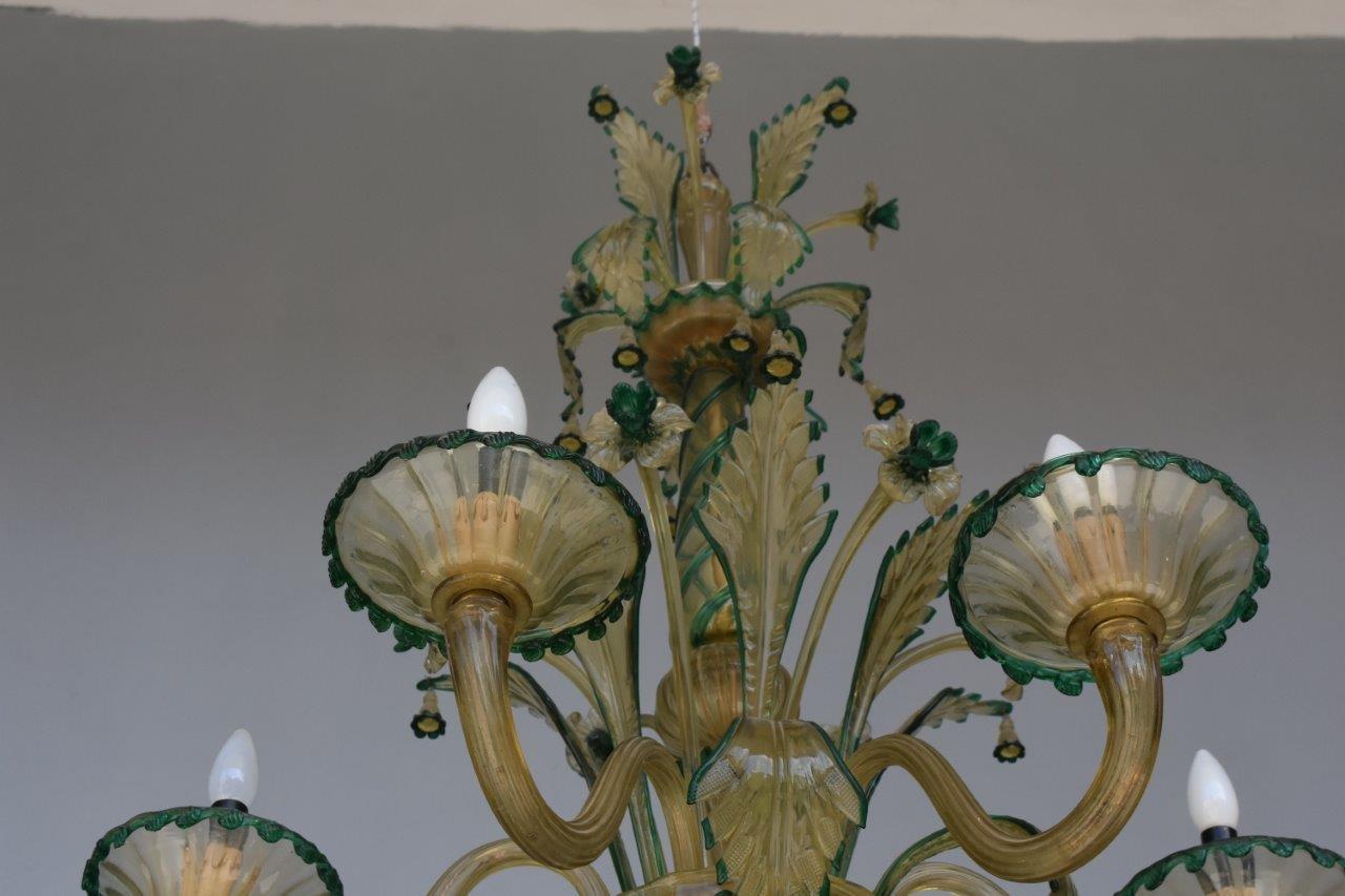 Green Flowers Murano's Chandelier, circa 1900 1