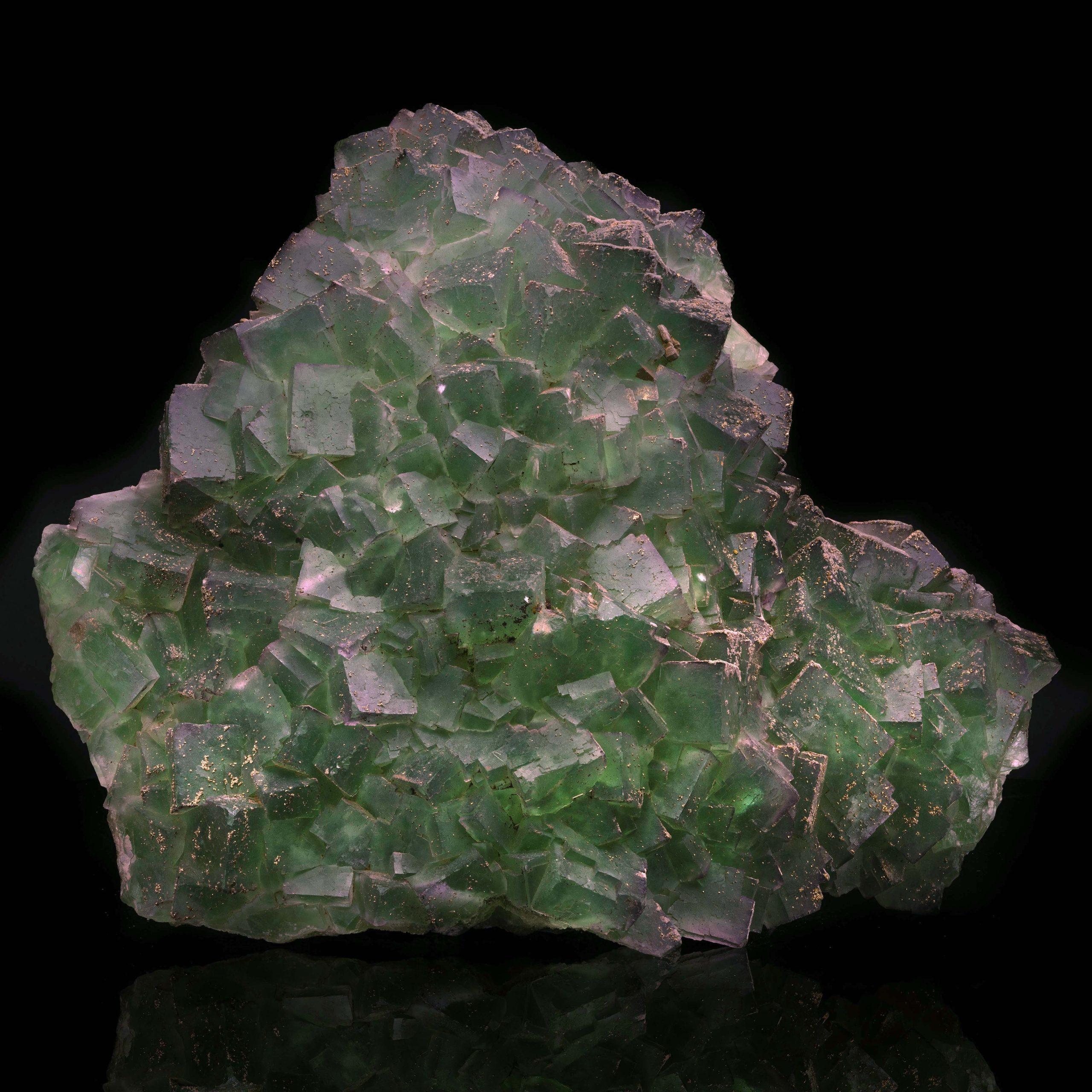 Moroccan Zoned Green and Purple Fluorite with Pyrite and Chalcopyrite // UV-Reactive For Sale