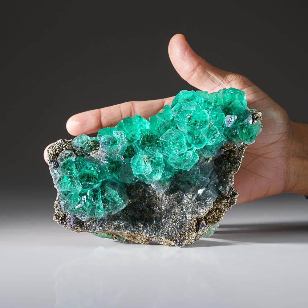 Peruvian Green Fluorite with Pyrite from Huallapon Mine, Pasto Bueno, Ancash, Peru For Sale