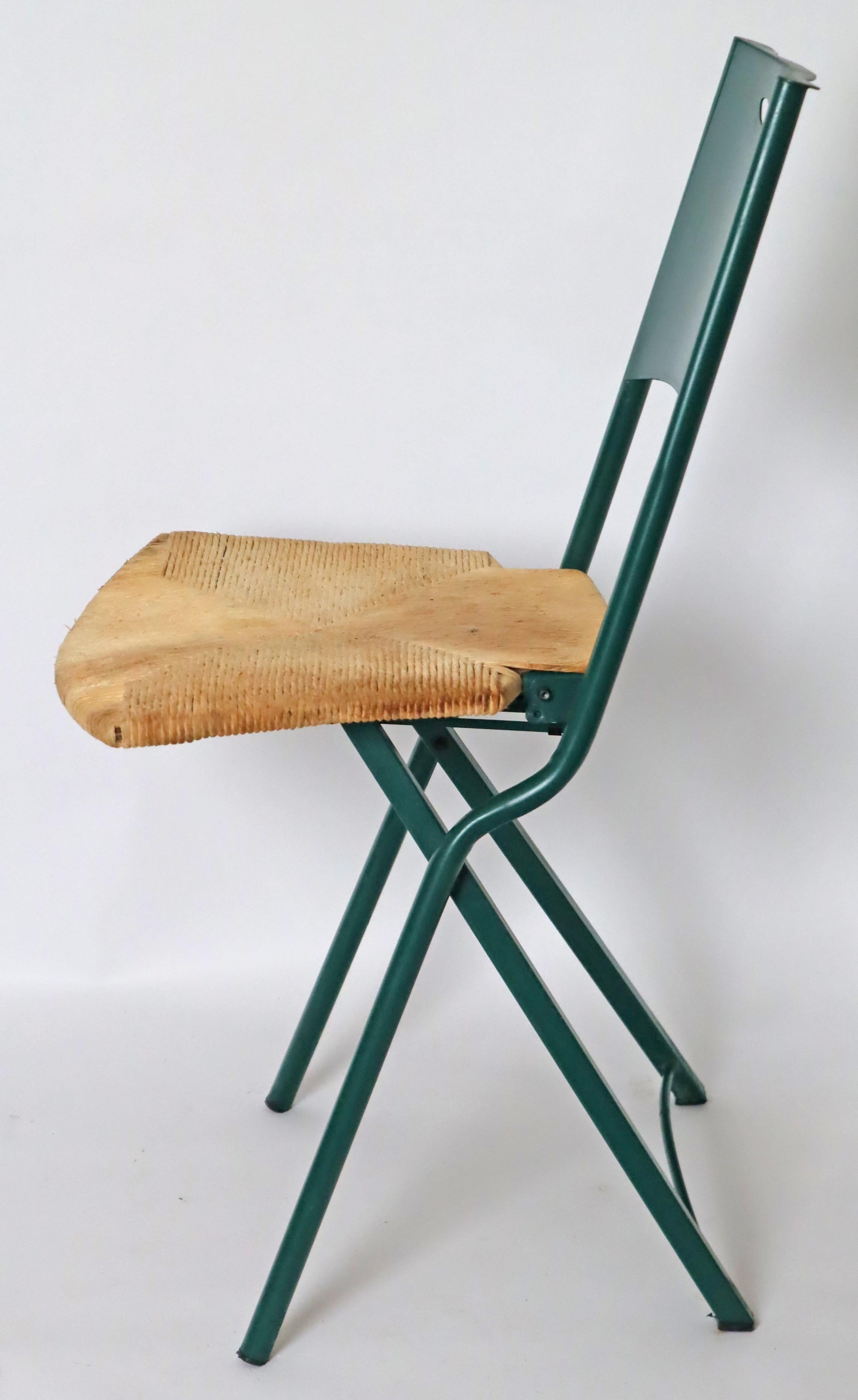 Green Folding Chair Model Mia by Giorgio Cattelan with Rushes  Italy 1980s For Sale 3