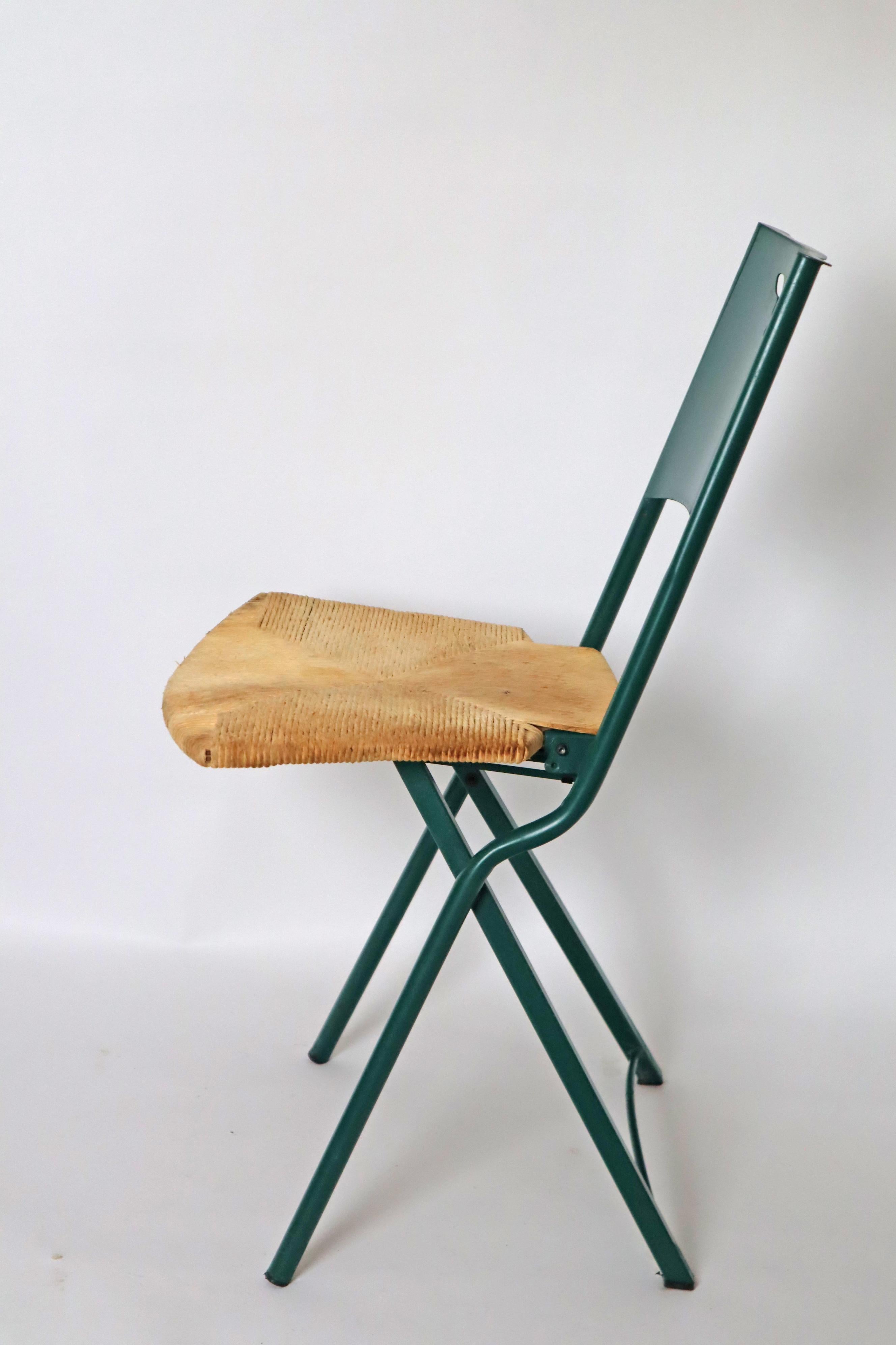 Green Folding Chair Model Mia by Giorgio Cattelan with Rushes  Italy 1980s For Sale 4