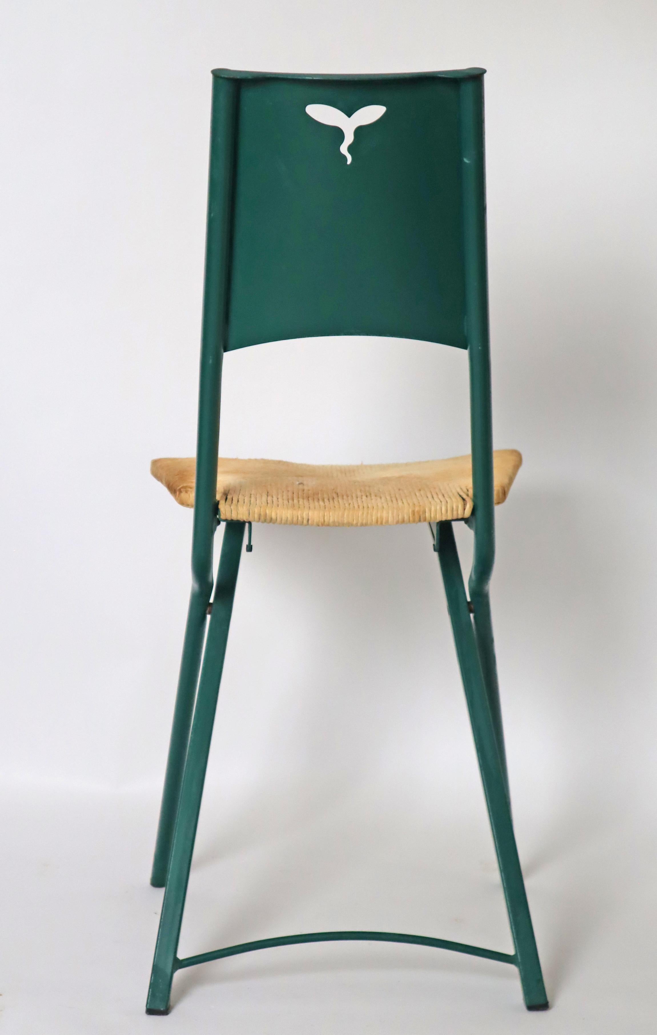 Green Folding Chair Model Mia by Giorgio Cattelan with Rushes  Italy 1980s For Sale 5