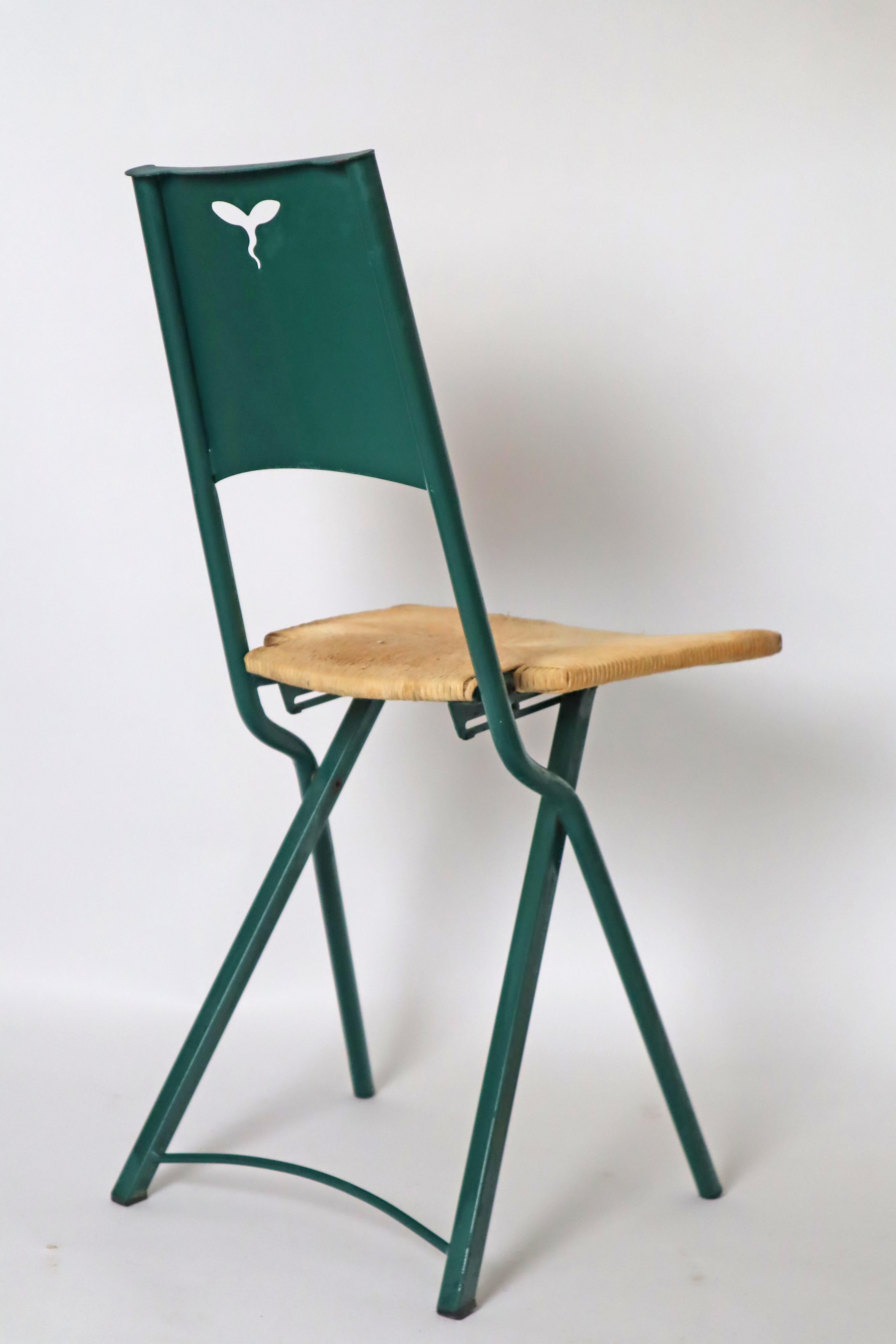 Green Folding Chair Model Mia by Giorgio Cattelan with Rushes  Italy 1980s For Sale 6