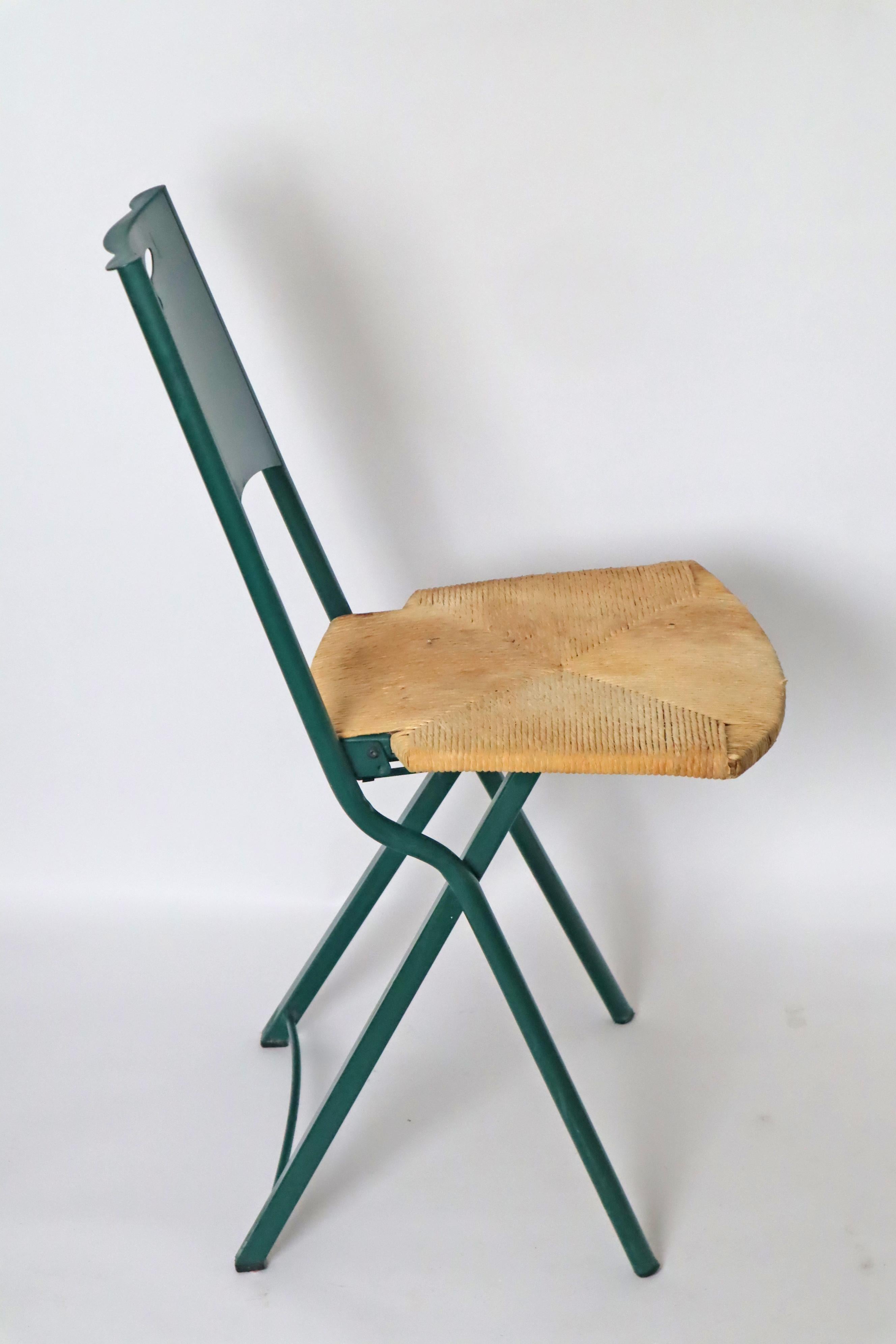 Green Folding Chair Model Mia by Giorgio Cattelan with Rushes  Italy 1980s For Sale 7