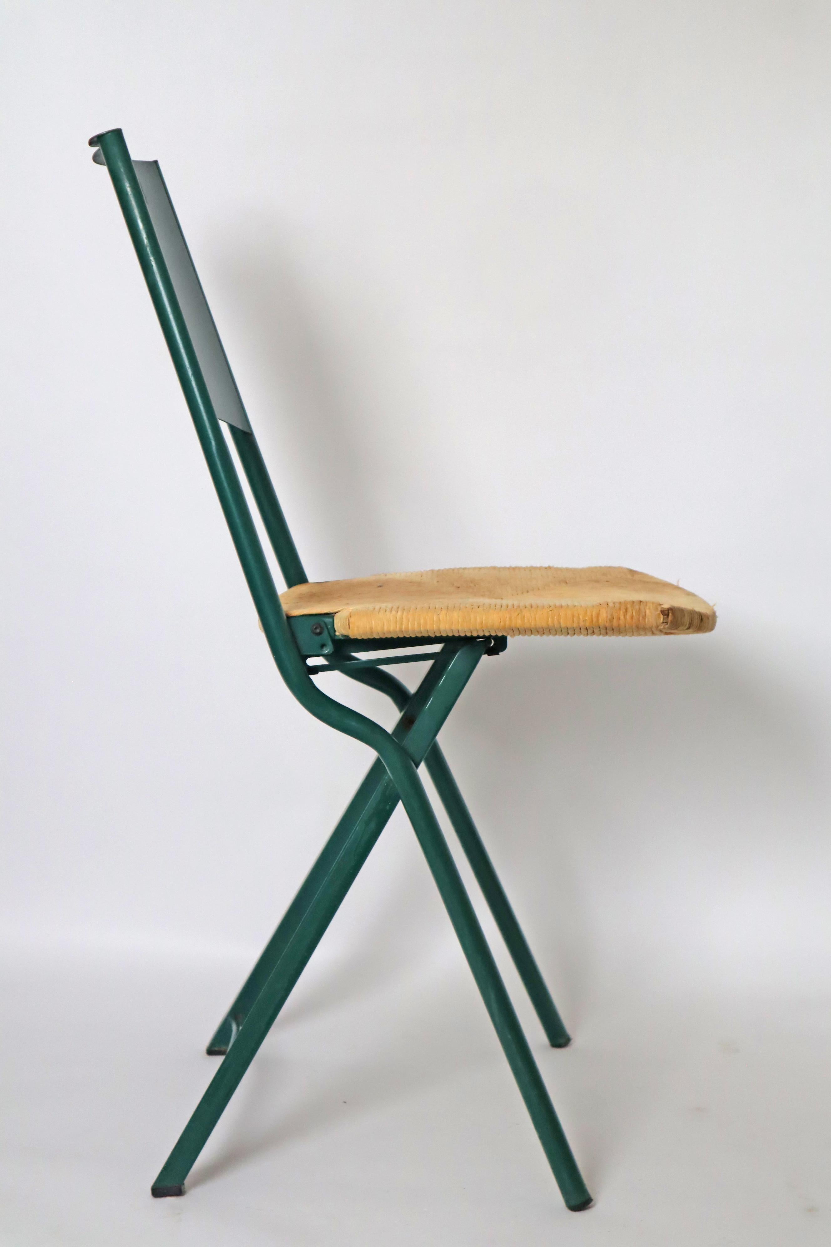 Green Folding Chair Model Mia by Giorgio Cattelan with Rushes  Italy 1980s For Sale 8