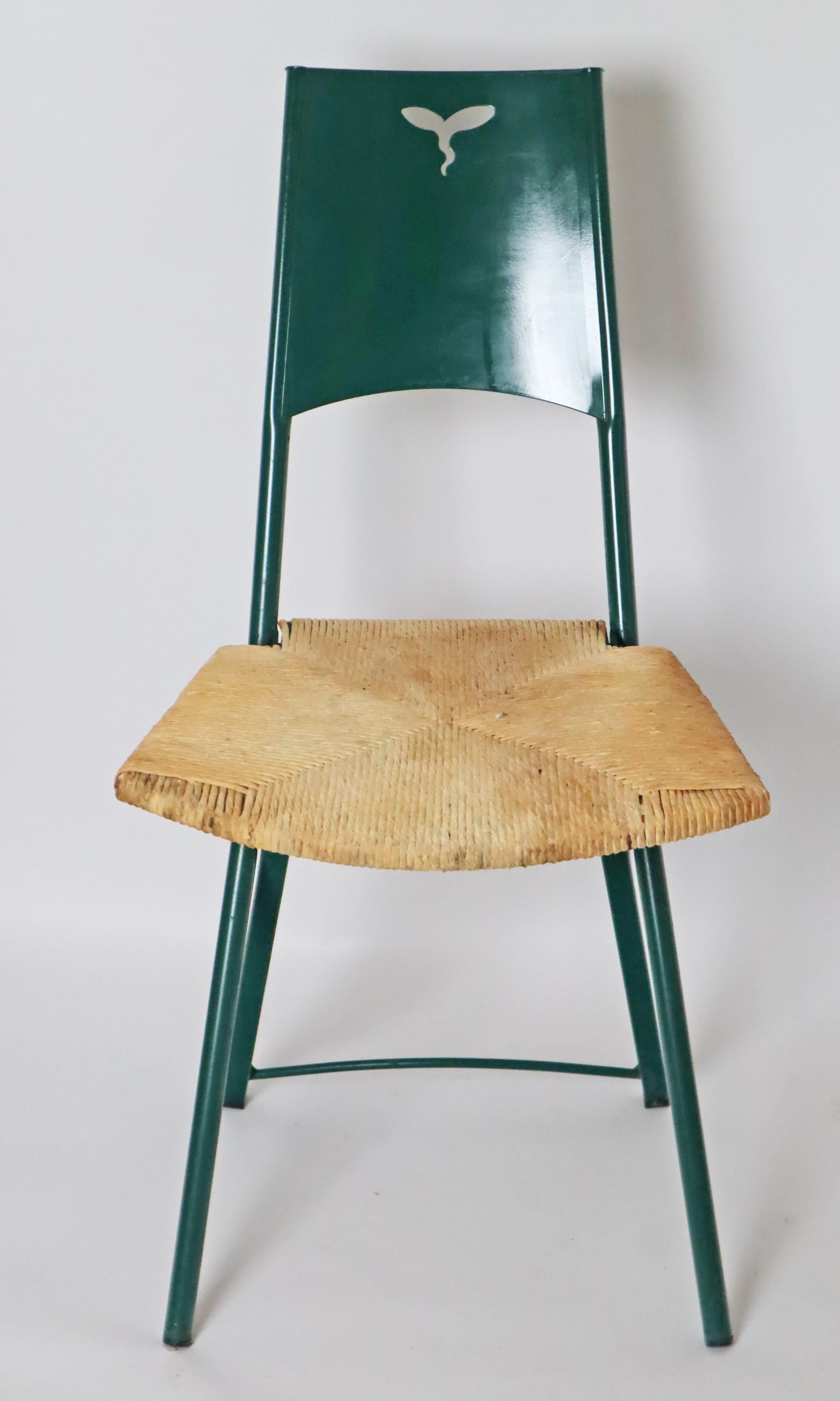 Green Folding Chair Model Mia by Giorgio Cattelan with Rushes  Italy 1980s For Sale 9