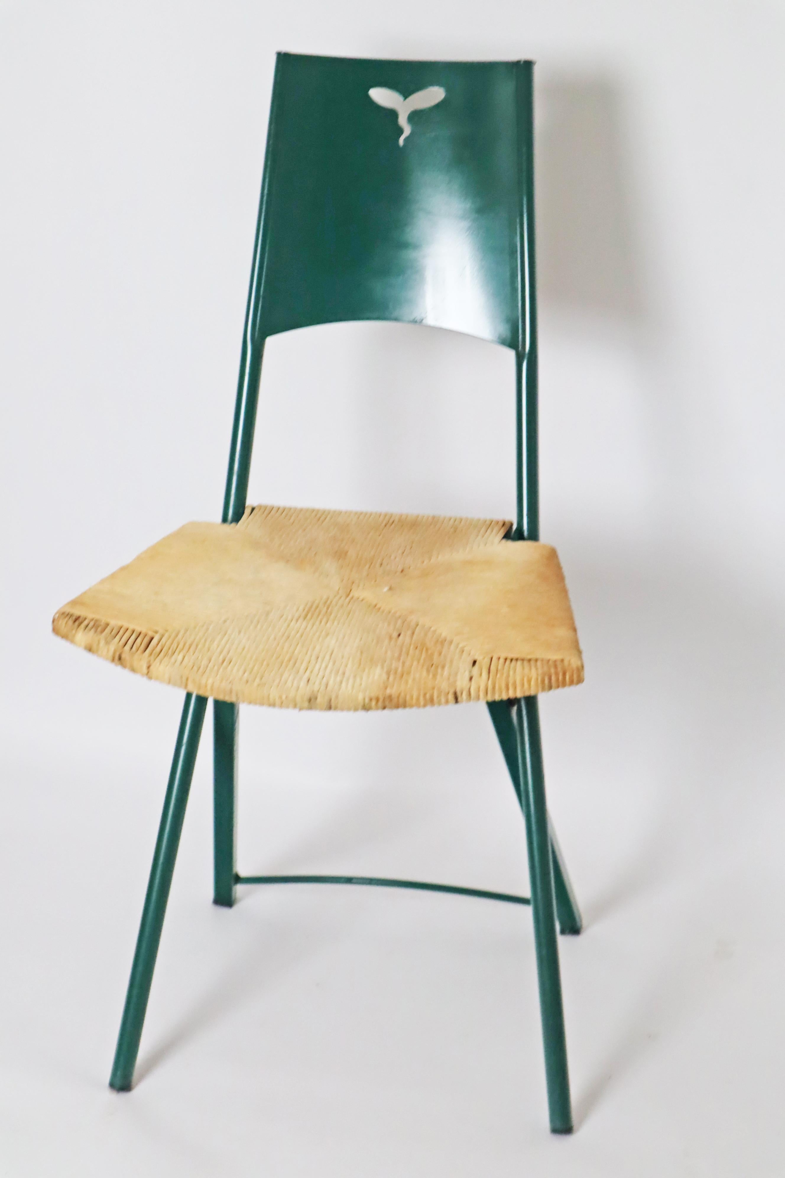 Green Folding Chair Model Mia by Giorgio Cattelan with Rushes  Italy 1980s For Sale 10