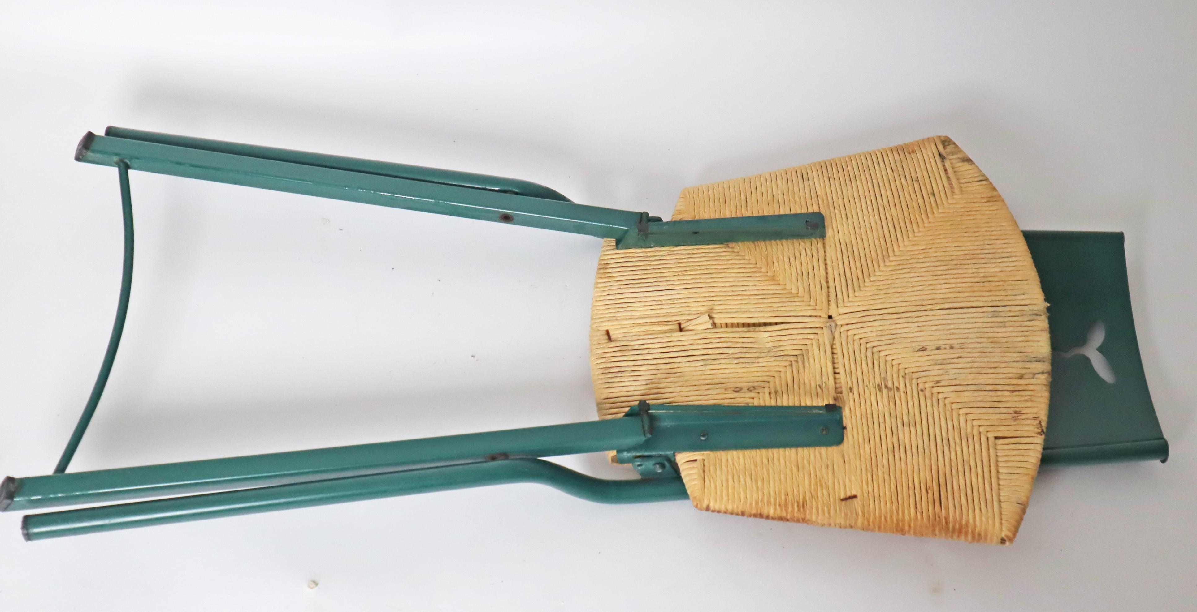 Green Folding Chair Model Mia by Giorgio Cattelan with Rushes  Italy 1980s For Sale 12