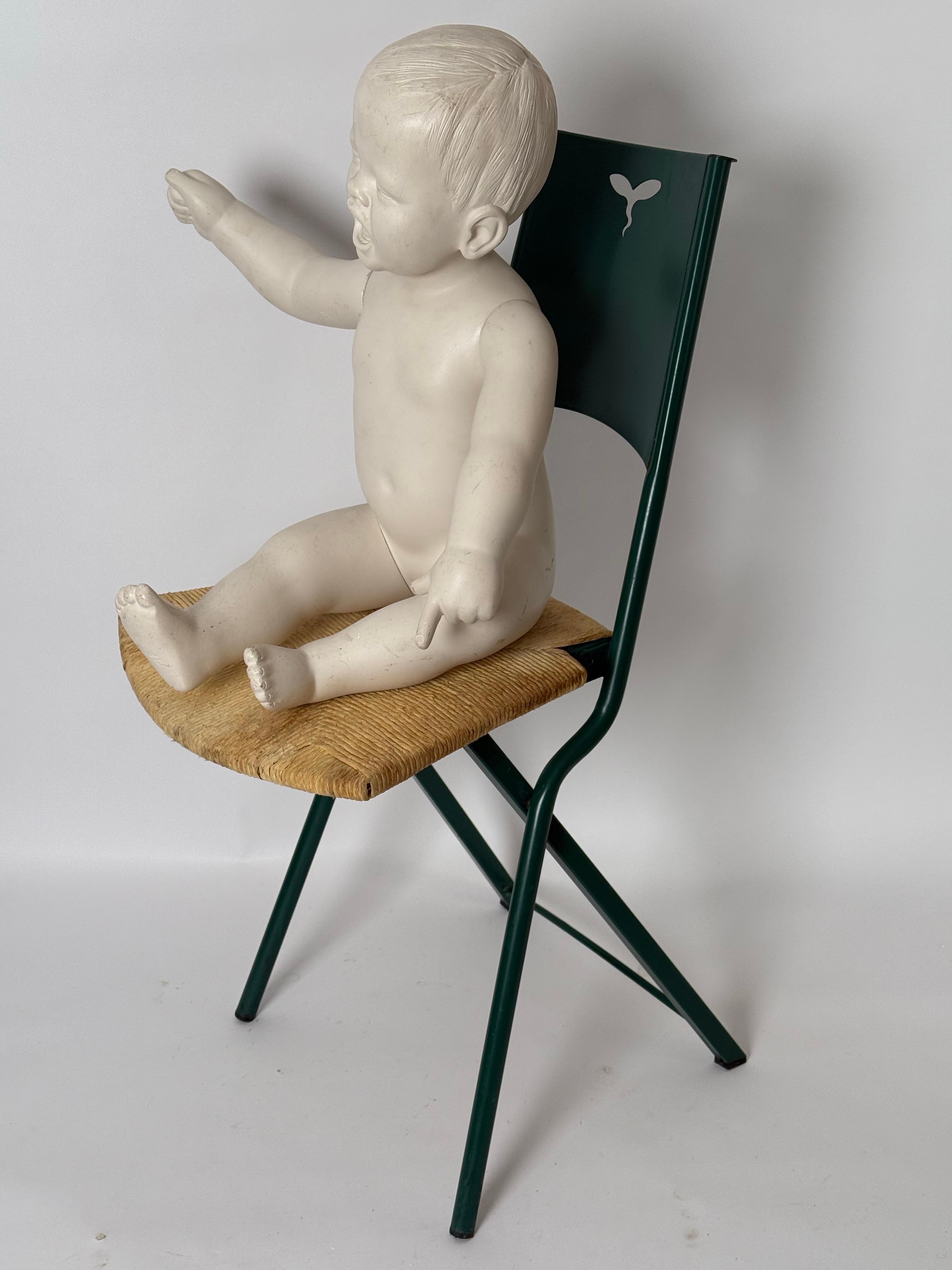 Modern Green Folding Chair Model Mia by Giorgio Cattelan with Rushes  Italy 1980s For Sale