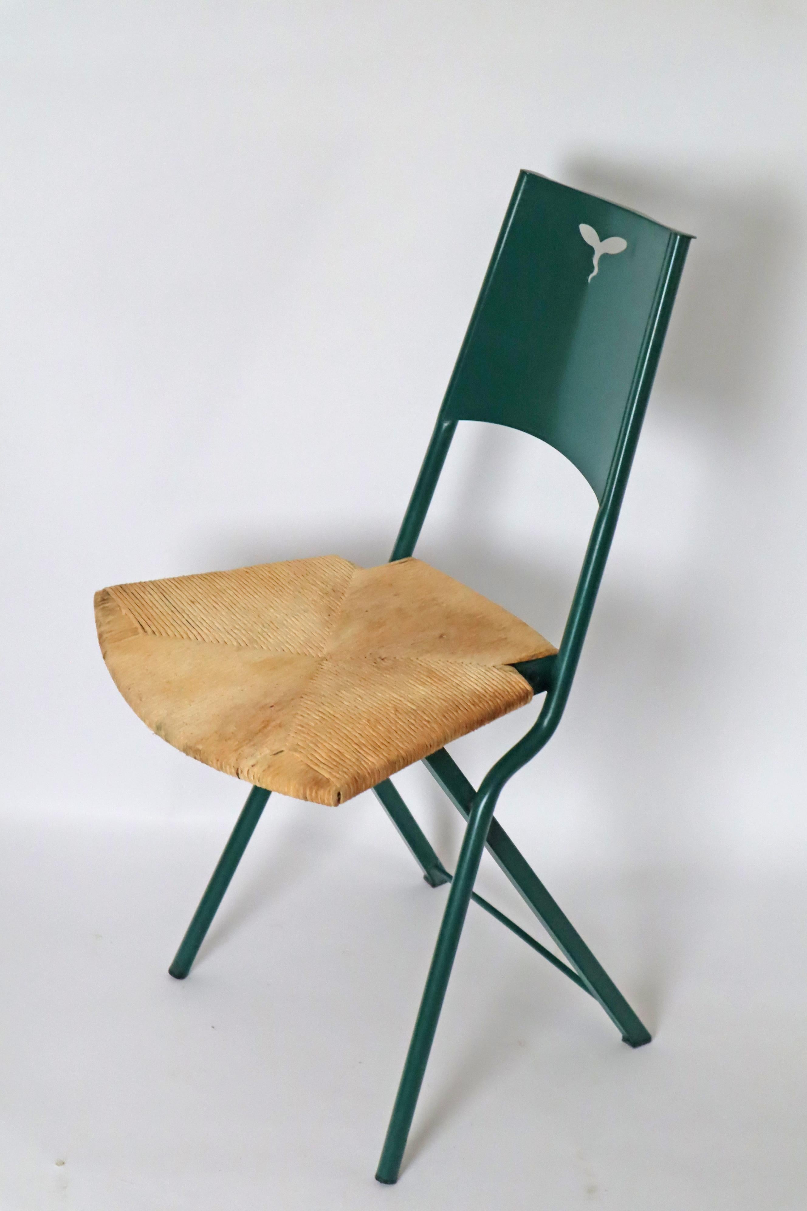 Green Folding Chair Model Mia by Giorgio Cattelan with Rushes  Italy 1980s In Fair Condition For Sale In Hannover, DE