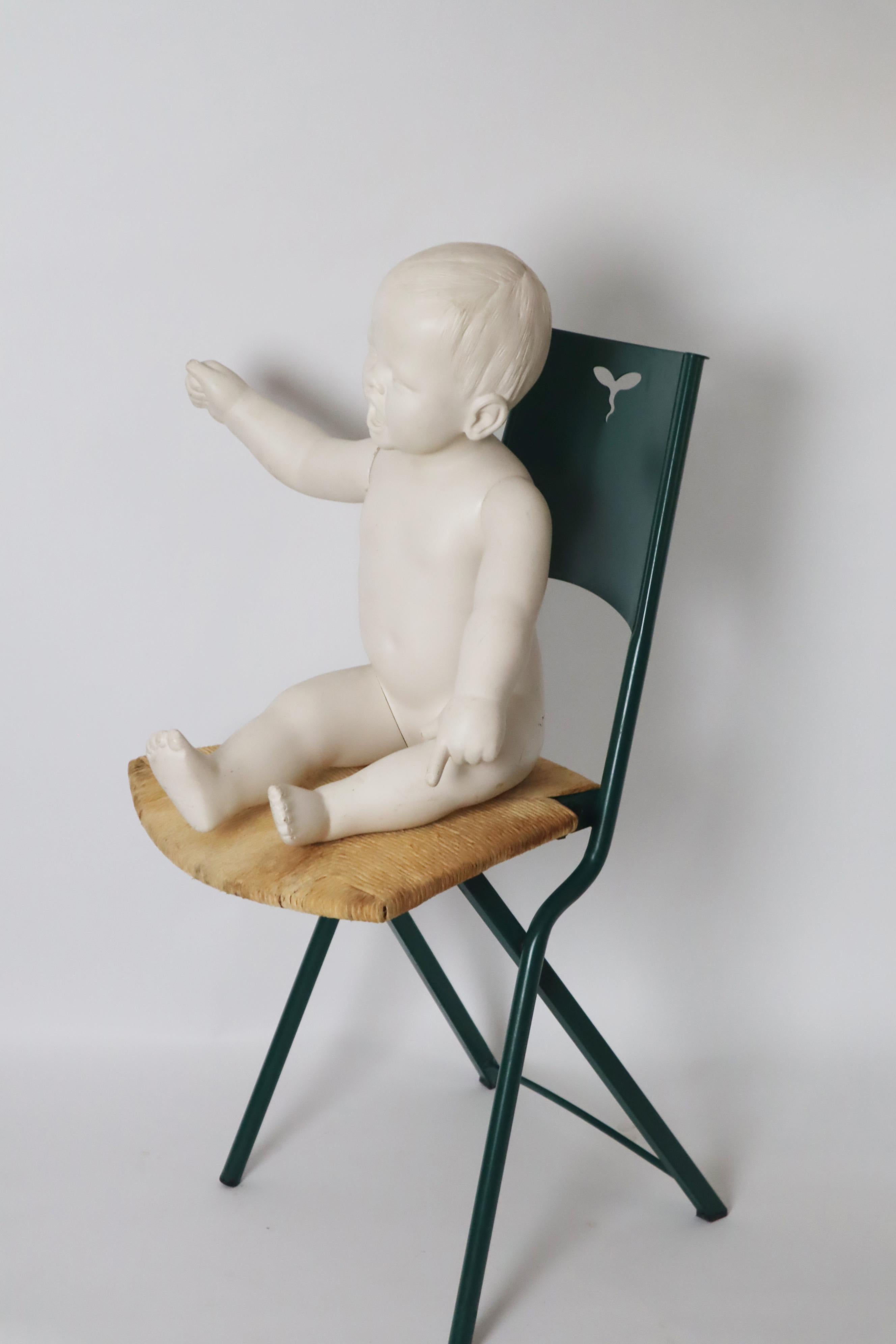 Late 20th Century Green Folding Chair Model Mia by Giorgio Cattelan with Rushes  Italy 1980s For Sale