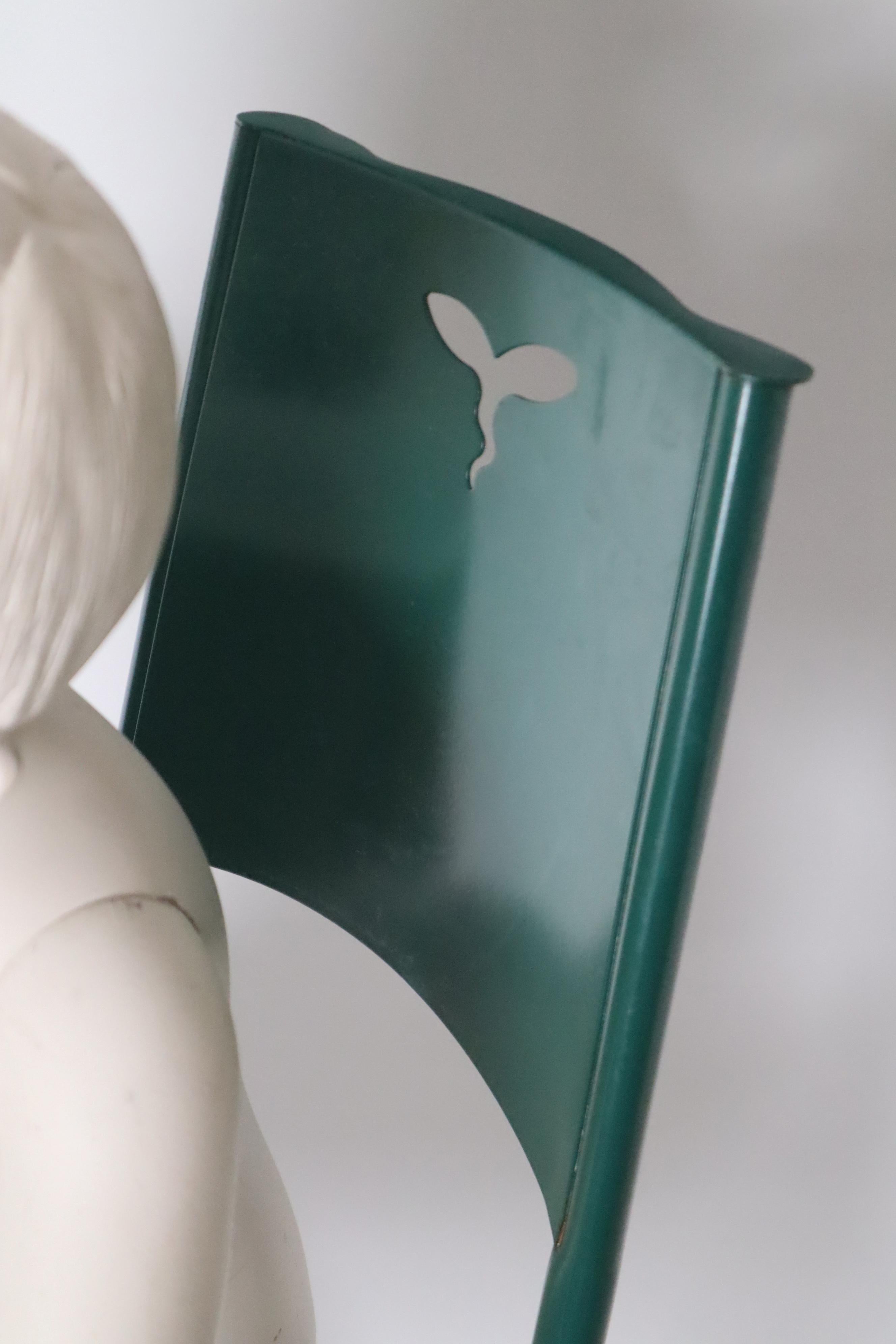 Metal Green Folding Chair Model Mia by Giorgio Cattelan with Rushes  Italy 1980s For Sale