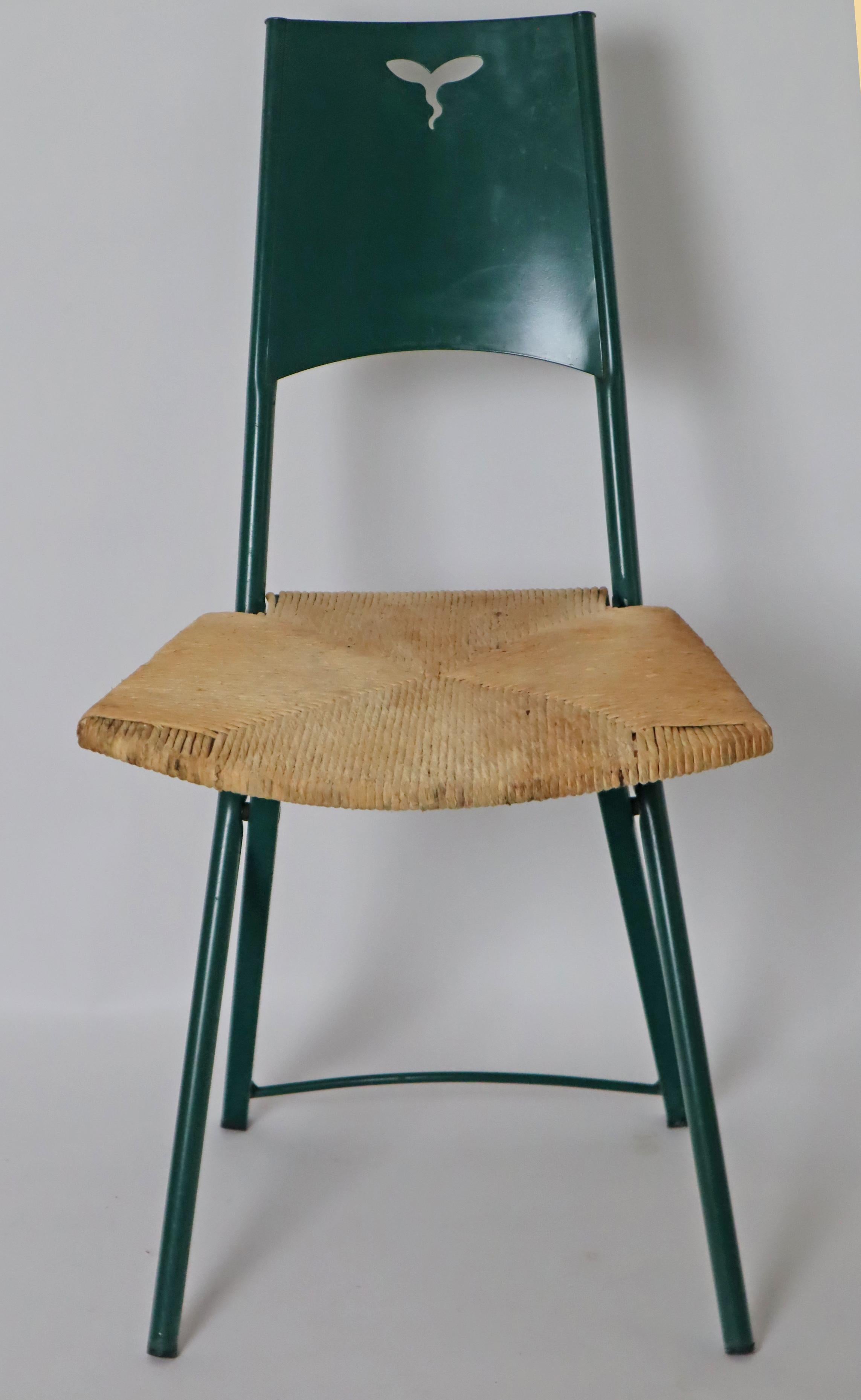 Green Folding Chair Model Mia by Giorgio Cattelan with Rushes  Italy 1980s For Sale 1