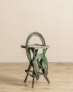 Green Folk Art Horseshoe Twig Side Table, Early 20th Century