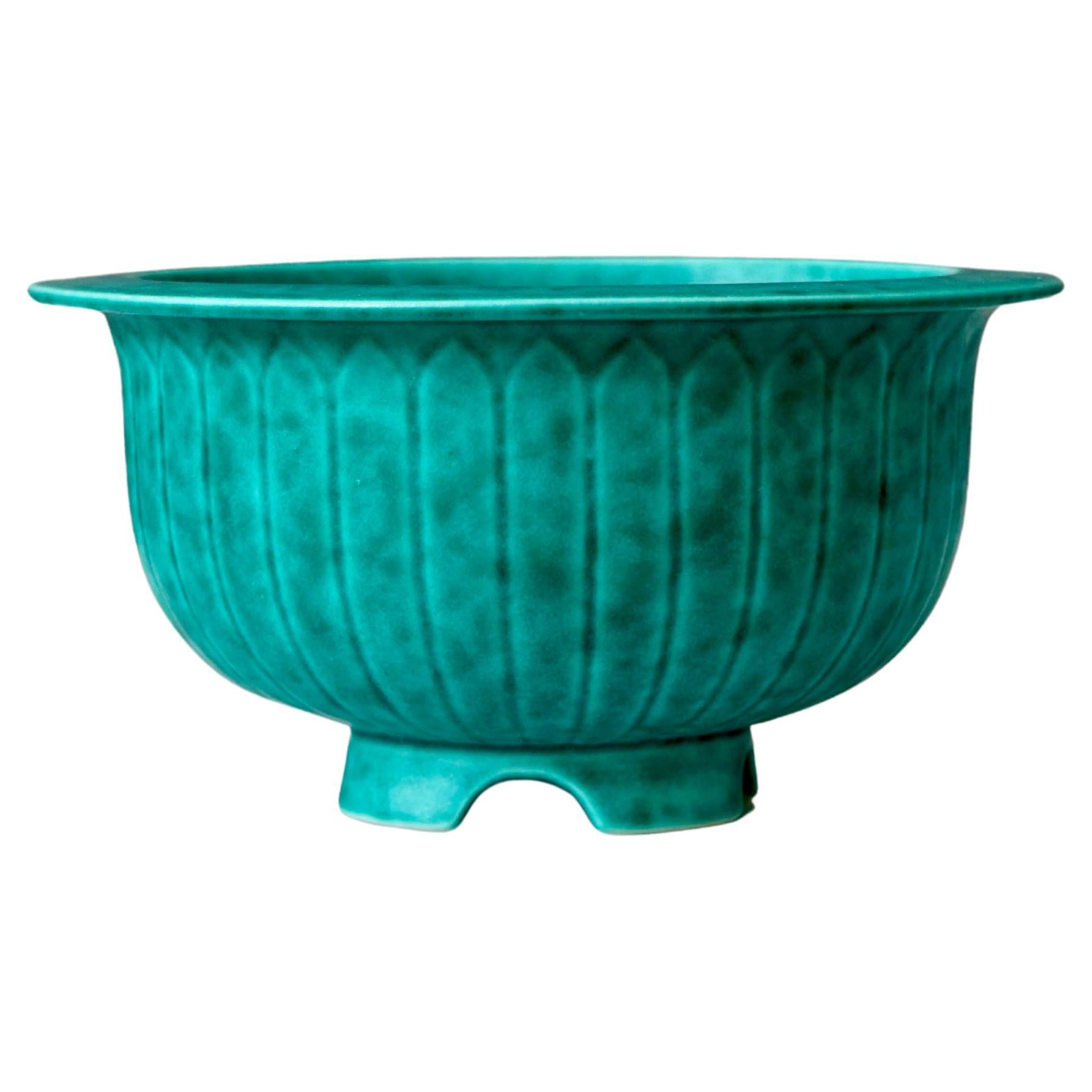 Green Footed Bowl by Wilhelm Kage for Gustavsberg, Sweden, 1930s