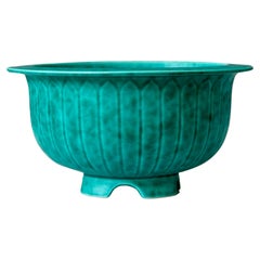 Green Footed Bowl by Wilhelm Kage for Gustavsberg, Sweden, 1930s