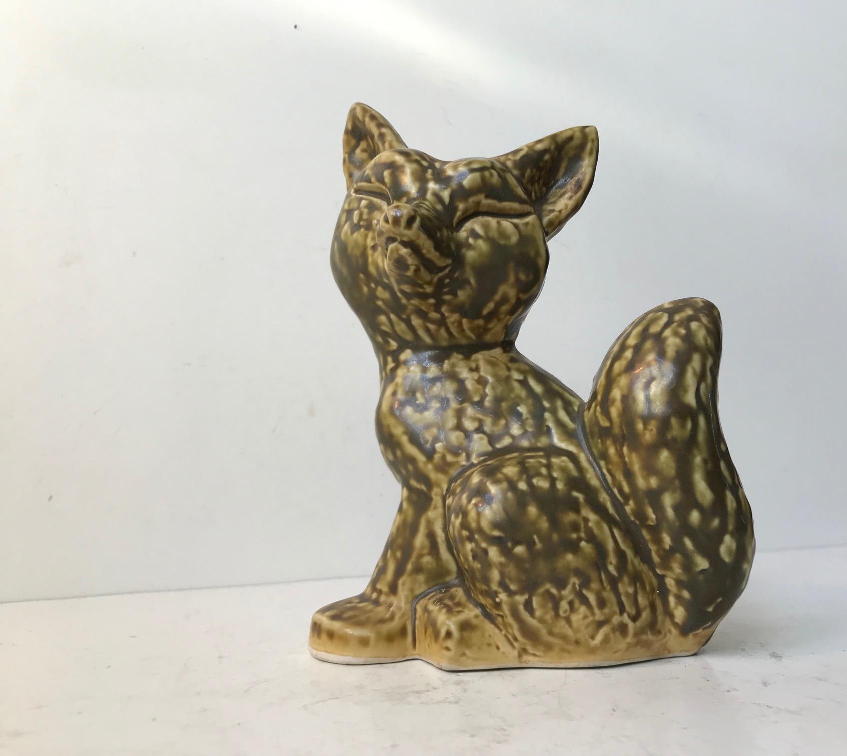 Mid-Century Modern Green Fox in Stoneware by Kaare Berven Fjeldsaa, Norway, 1960s For Sale