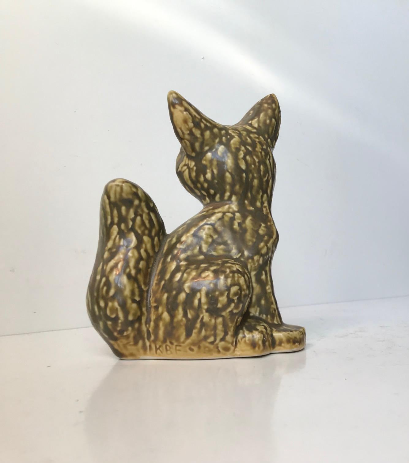 Mid-20th Century Green Fox in Stoneware by Kaare Berven Fjeldsaa, Norway, 1960s For Sale