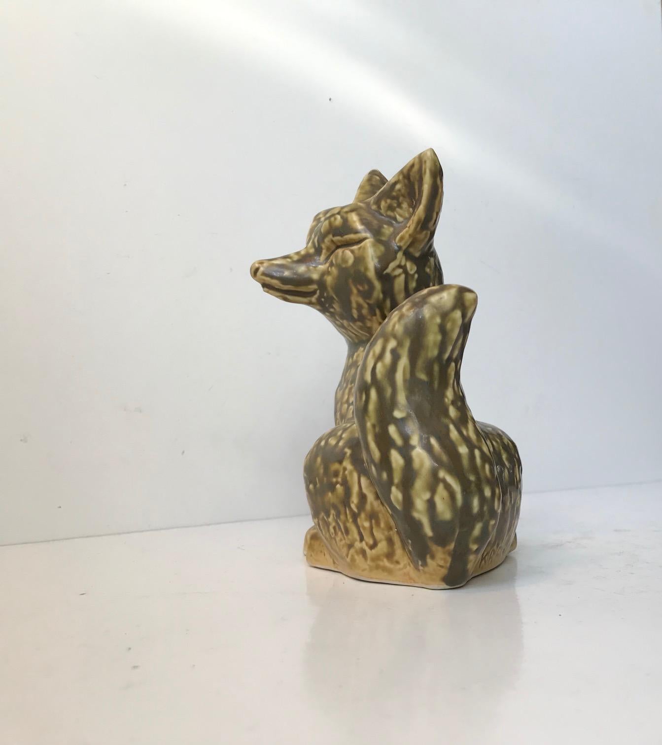 Pottery Green Fox in Stoneware by Kaare Berven Fjeldsaa, Norway, 1960s For Sale