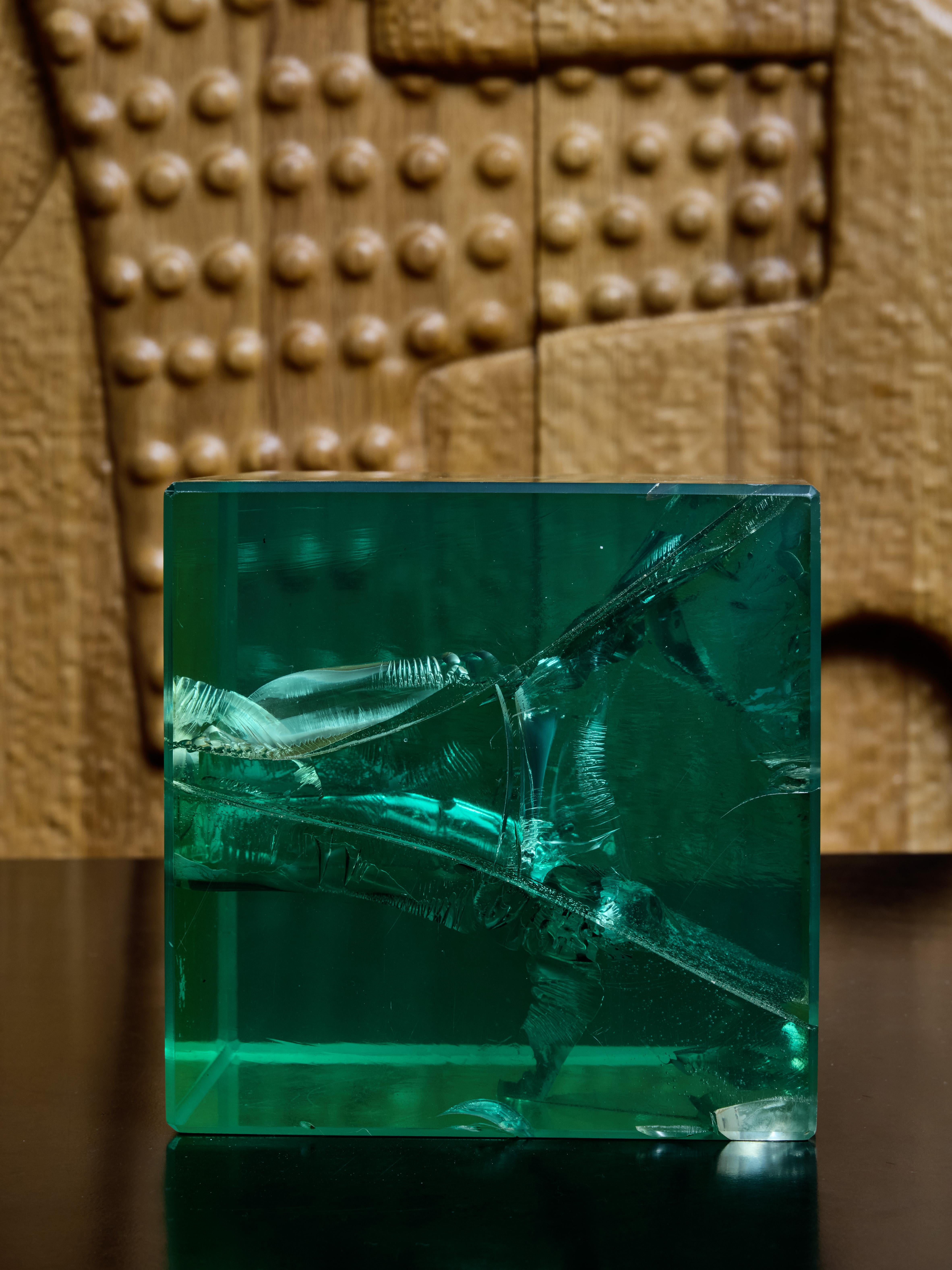 French Green Fractal Resin Decorative Cube
