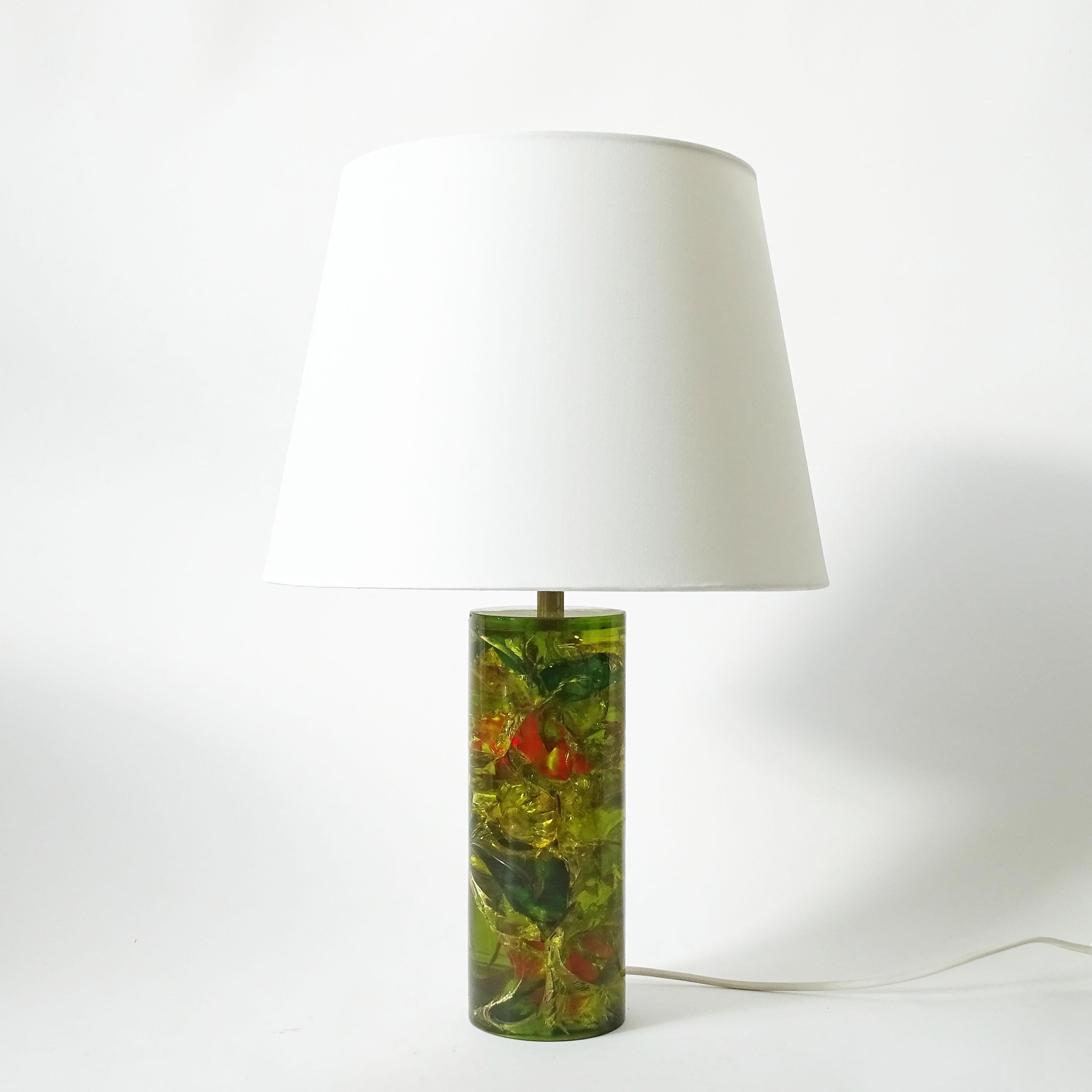 French Green Fractal Resin Table Lamp, France 1970s For Sale