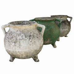 Vintage Green Patina French Cement Marmite Planter, circa 1950