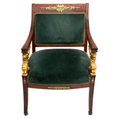 Green French Empire Fauteuil Chair